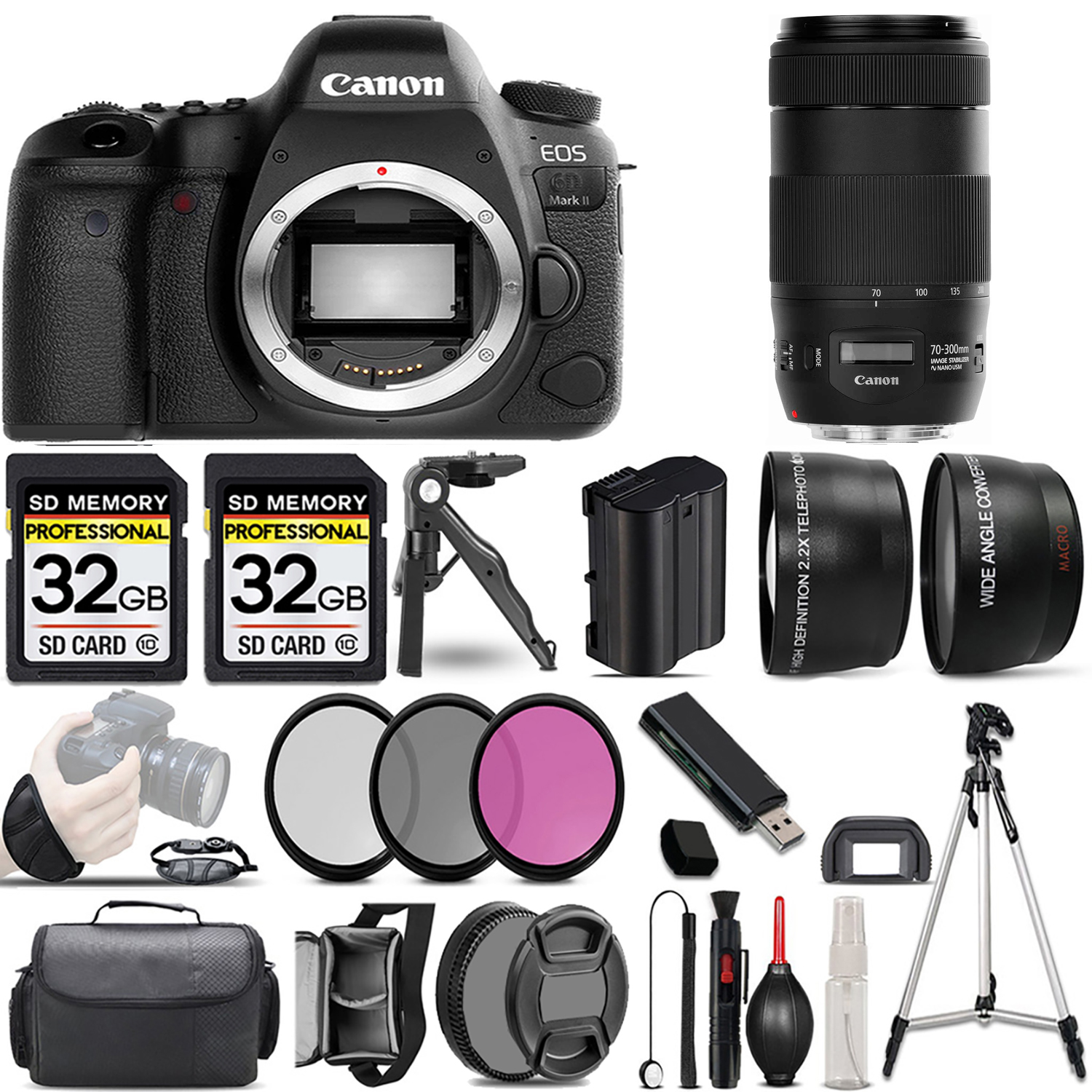 EOS 6D Mark II Camera + 70- 300mm f/4-5.6 IS II USM Lens + 3 Piece Filter Set + 64GB *FREE SHIPPING*