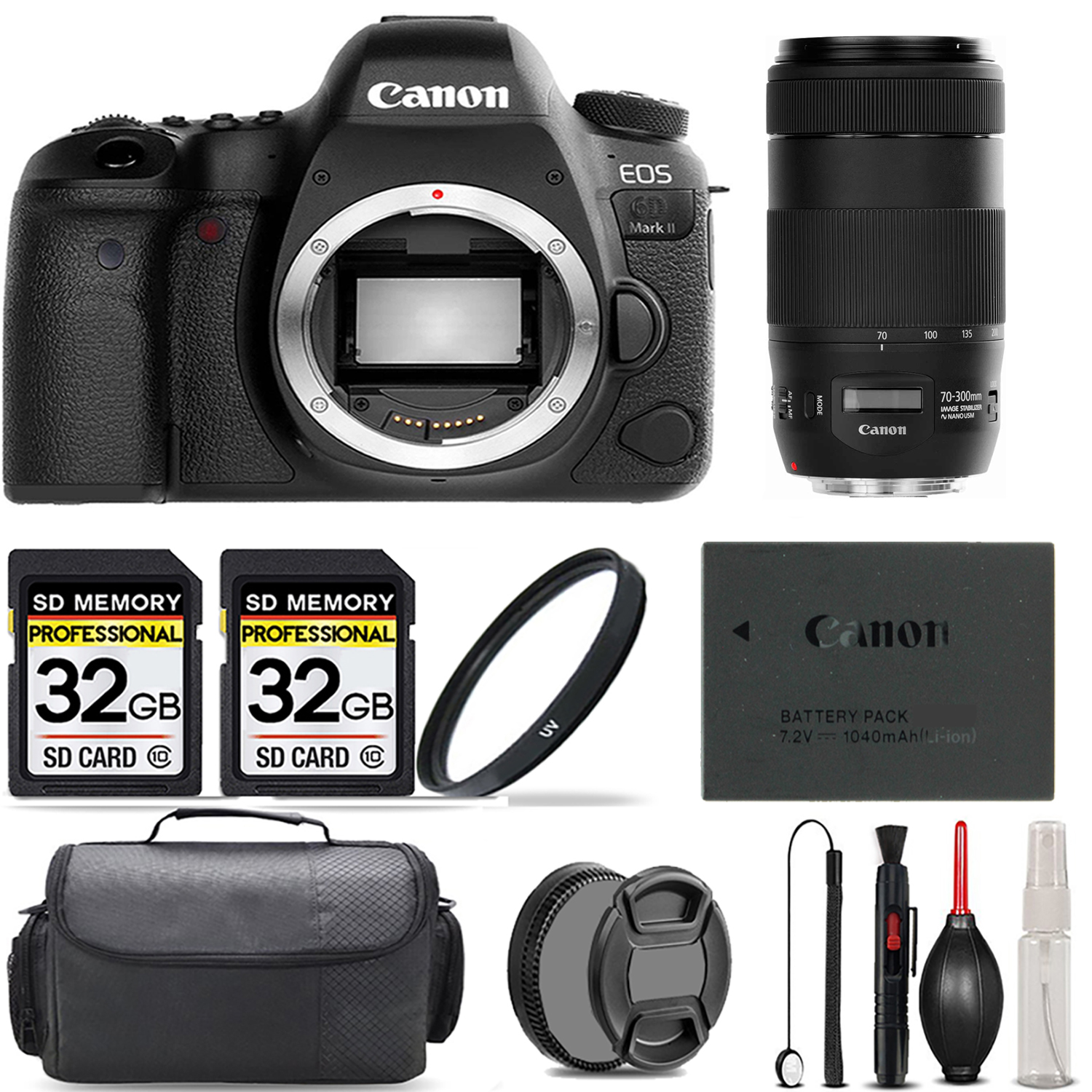 EOS 6D Mark II Camera + 70- 300mm USM Lens + UV Filter + 64GB + Bag & More! *FREE SHIPPING*