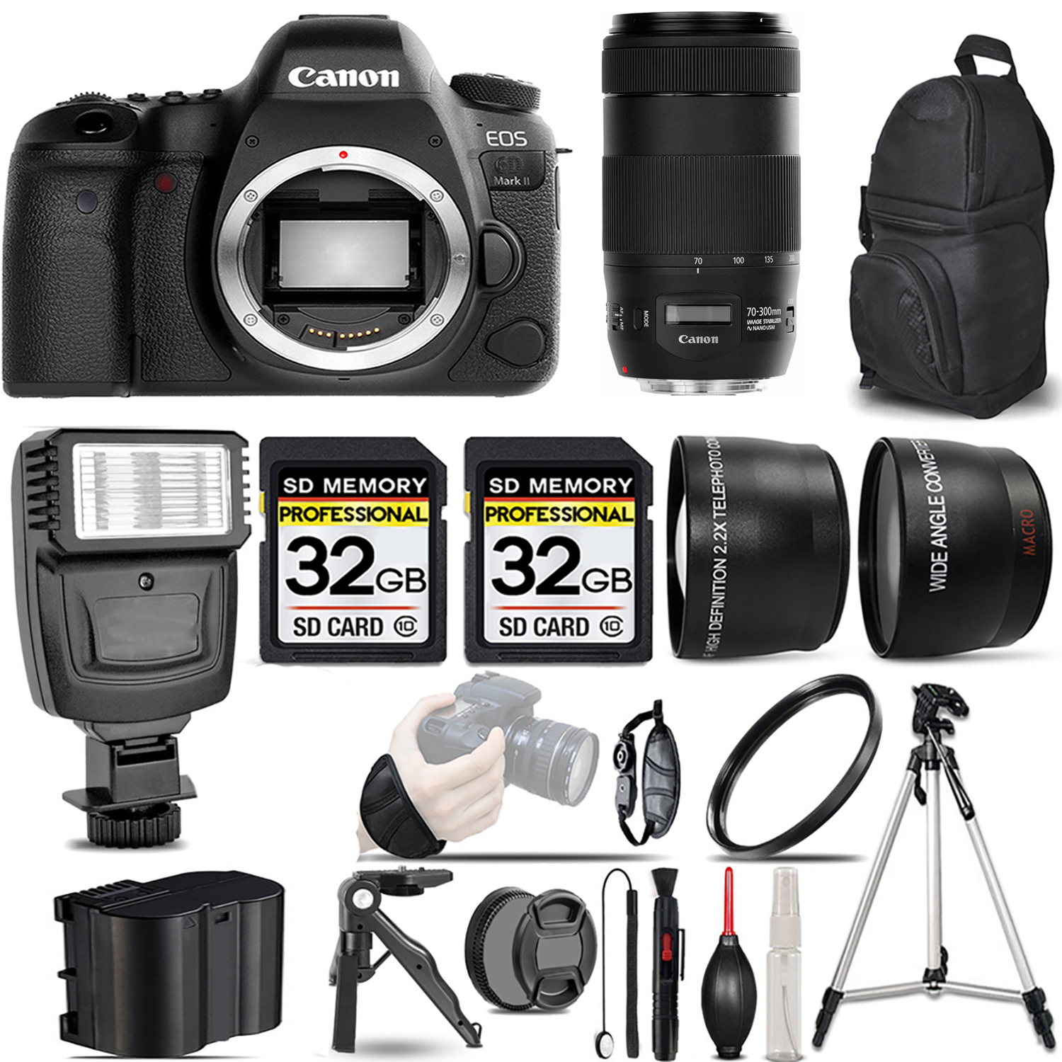 EOS 6D Mark II Camera +70-300mm f/4-5.6 IS II USM Lens +Flash +64GB *FREE SHIPPING*