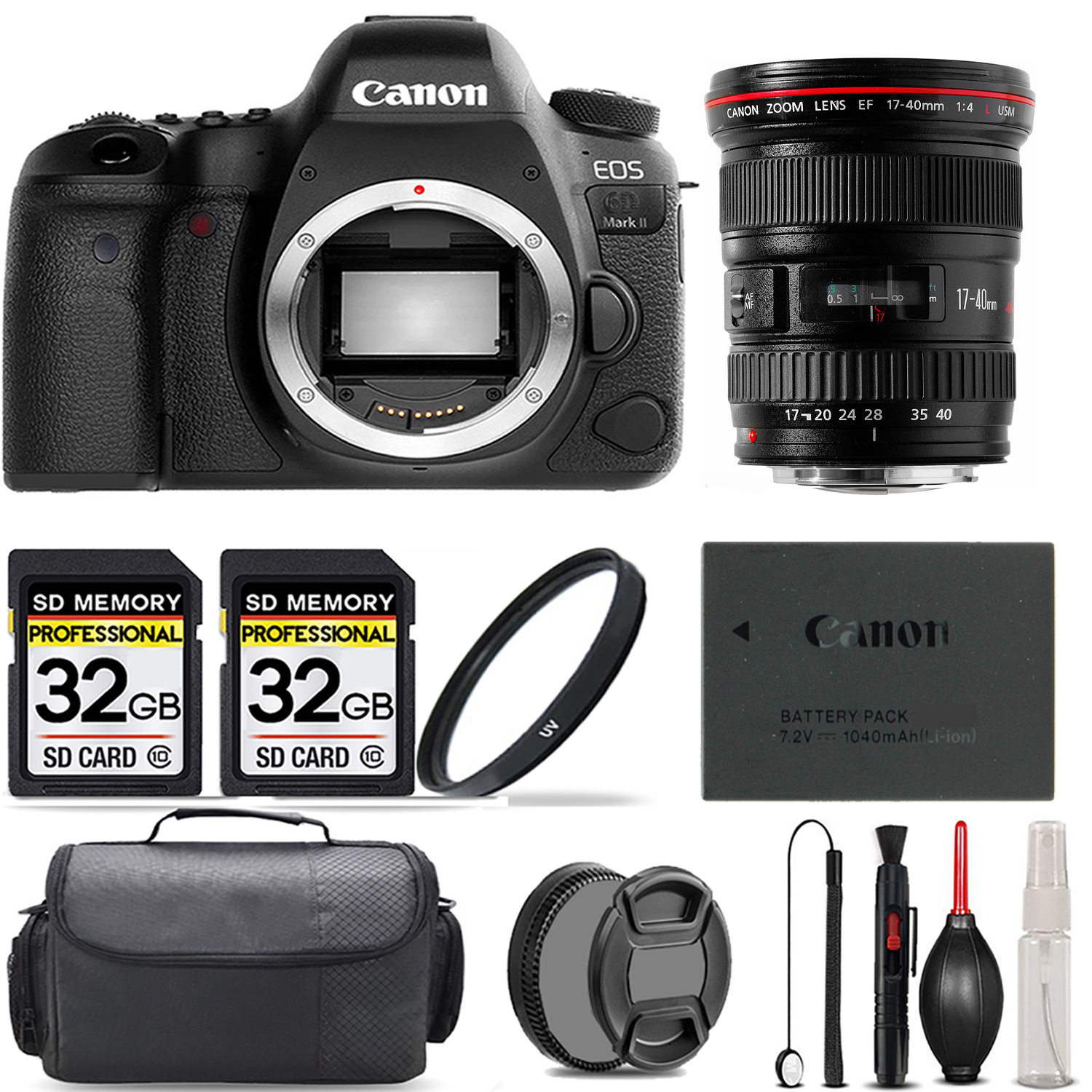 EOS 6D Mark II Camera +17-40mm f/4L USM Lens +UV Filter +64GB +Bag & More! *FREE SHIPPING*