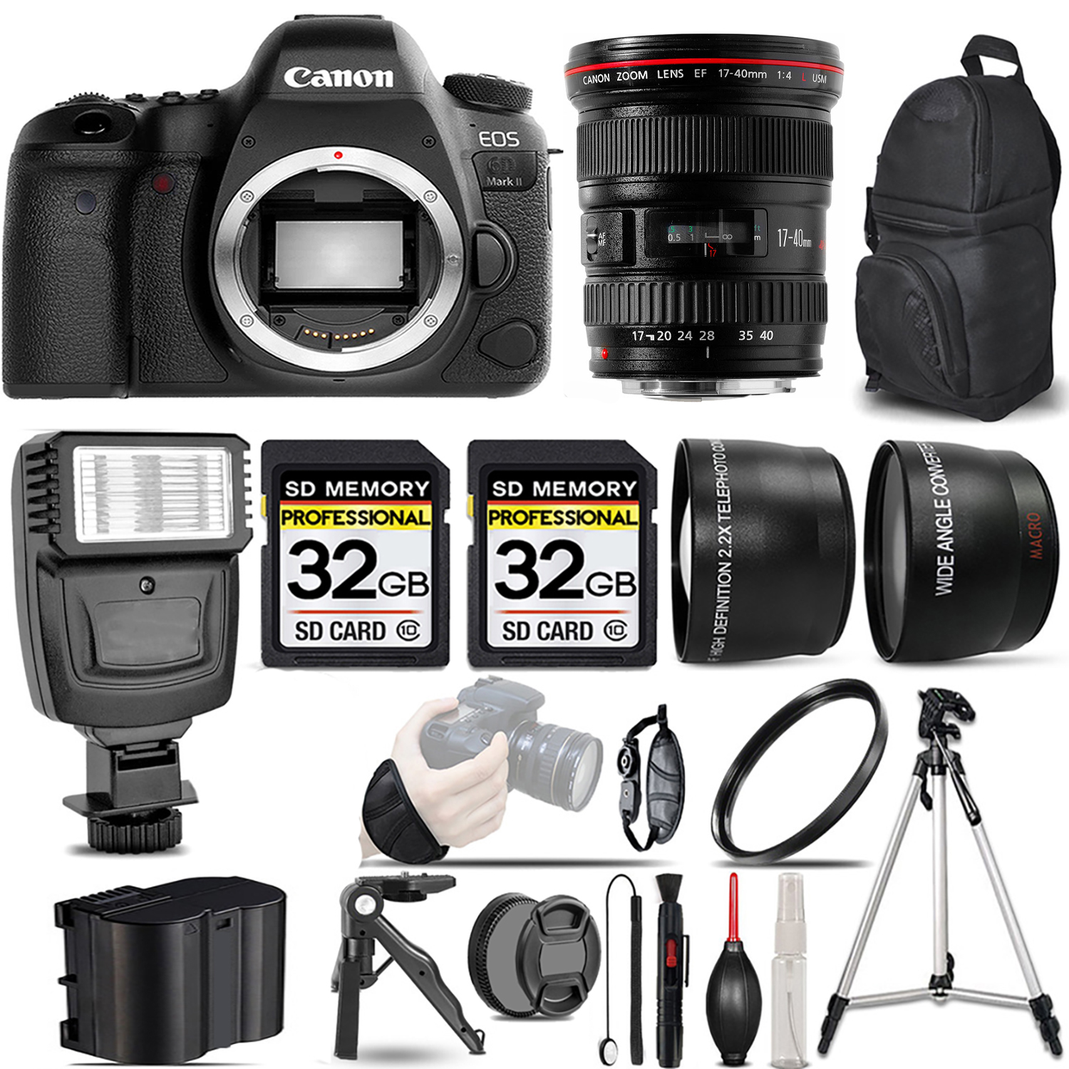 EOS 6D Mark II DSLR Camera +17-40mm f/4L USM Lens +Flash +64GB- Kit *FREE SHIPPING*