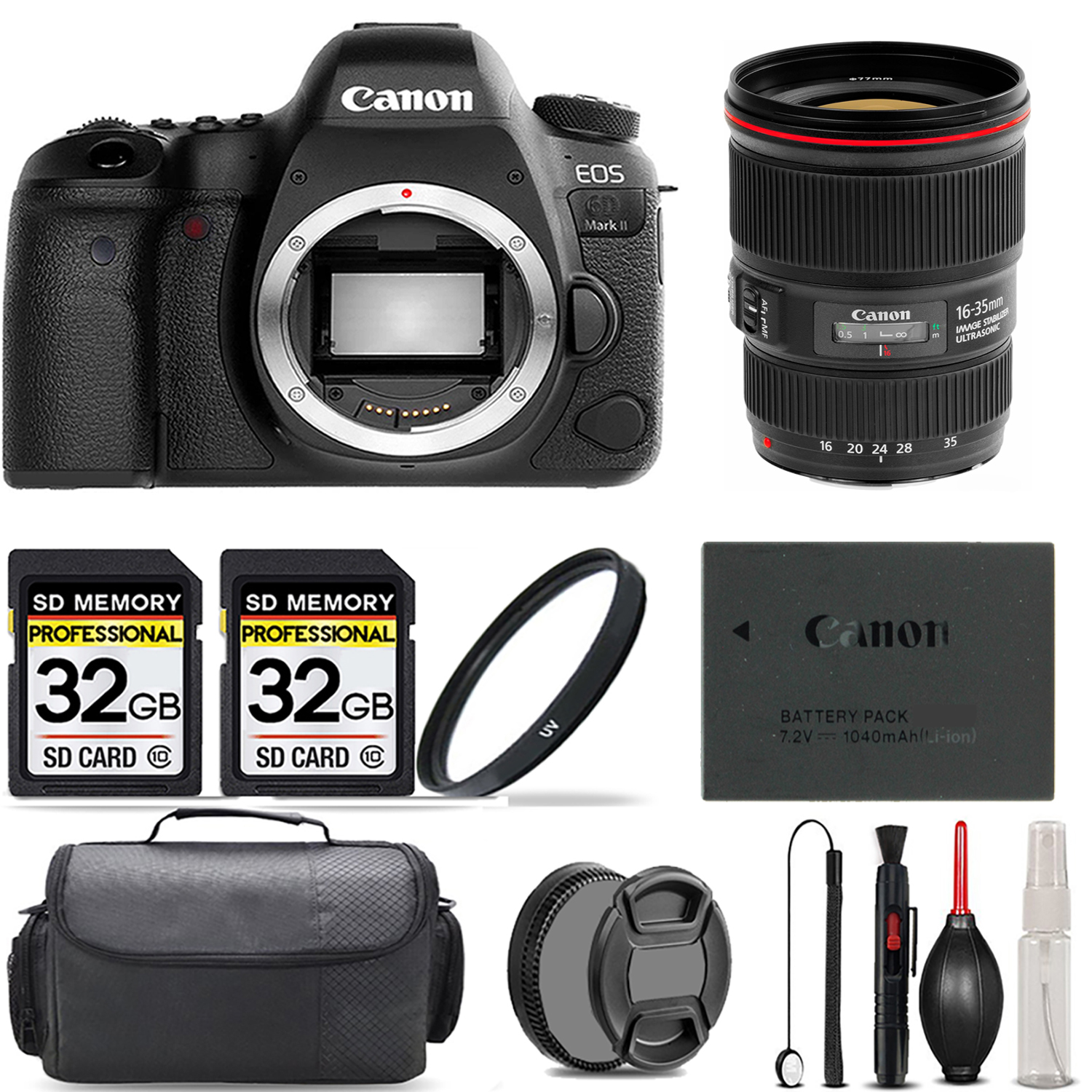 EOS 6D Mark II Camera + 16- 35mm IS USM Lens + UV Filter + 64GB +Bag & More! *FREE SHIPPING*