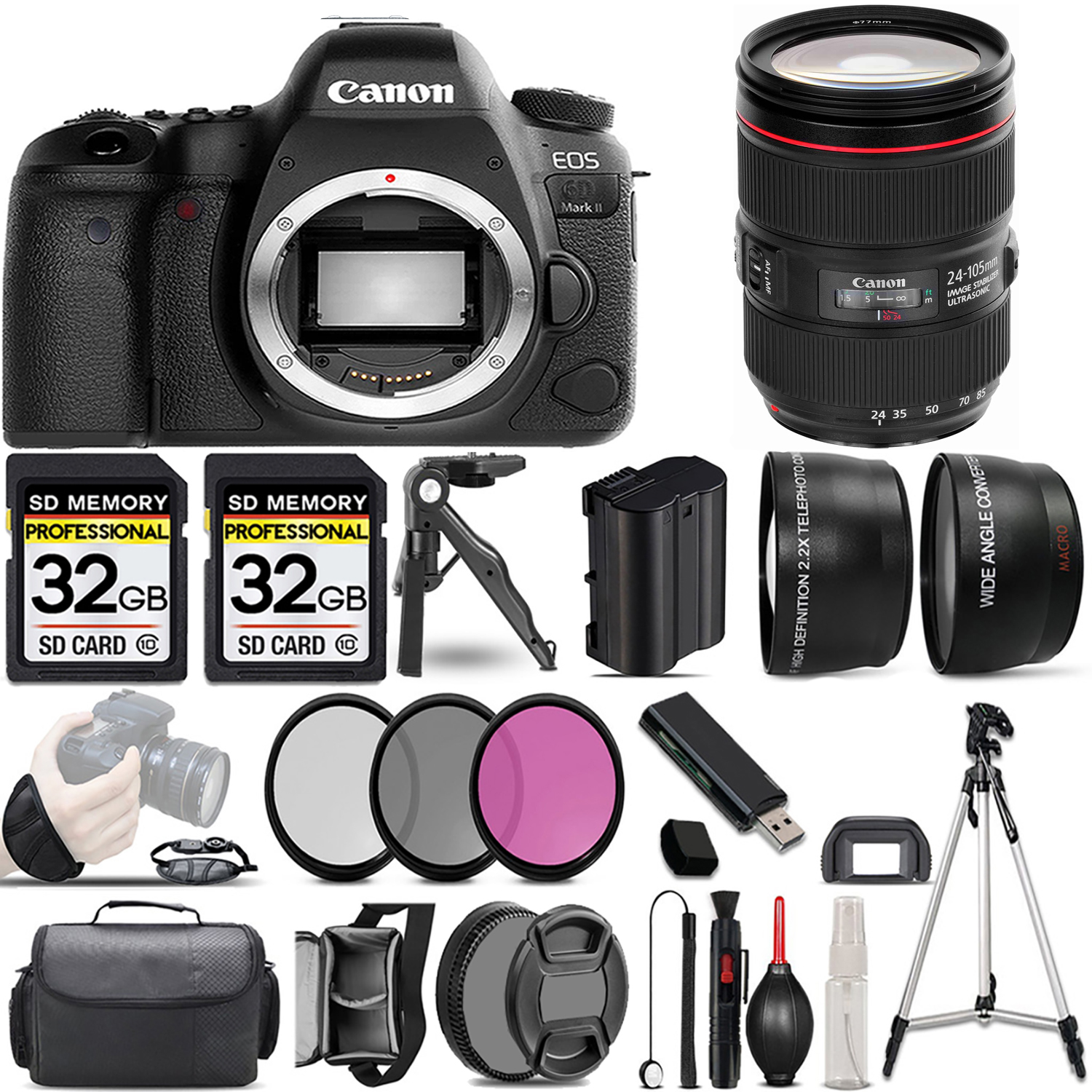 EOS 6D Mark II Camera + 24-105mm f/4L IS II USM Lens + 3 Piece Filter Set + 64GB *FREE SHIPPING*