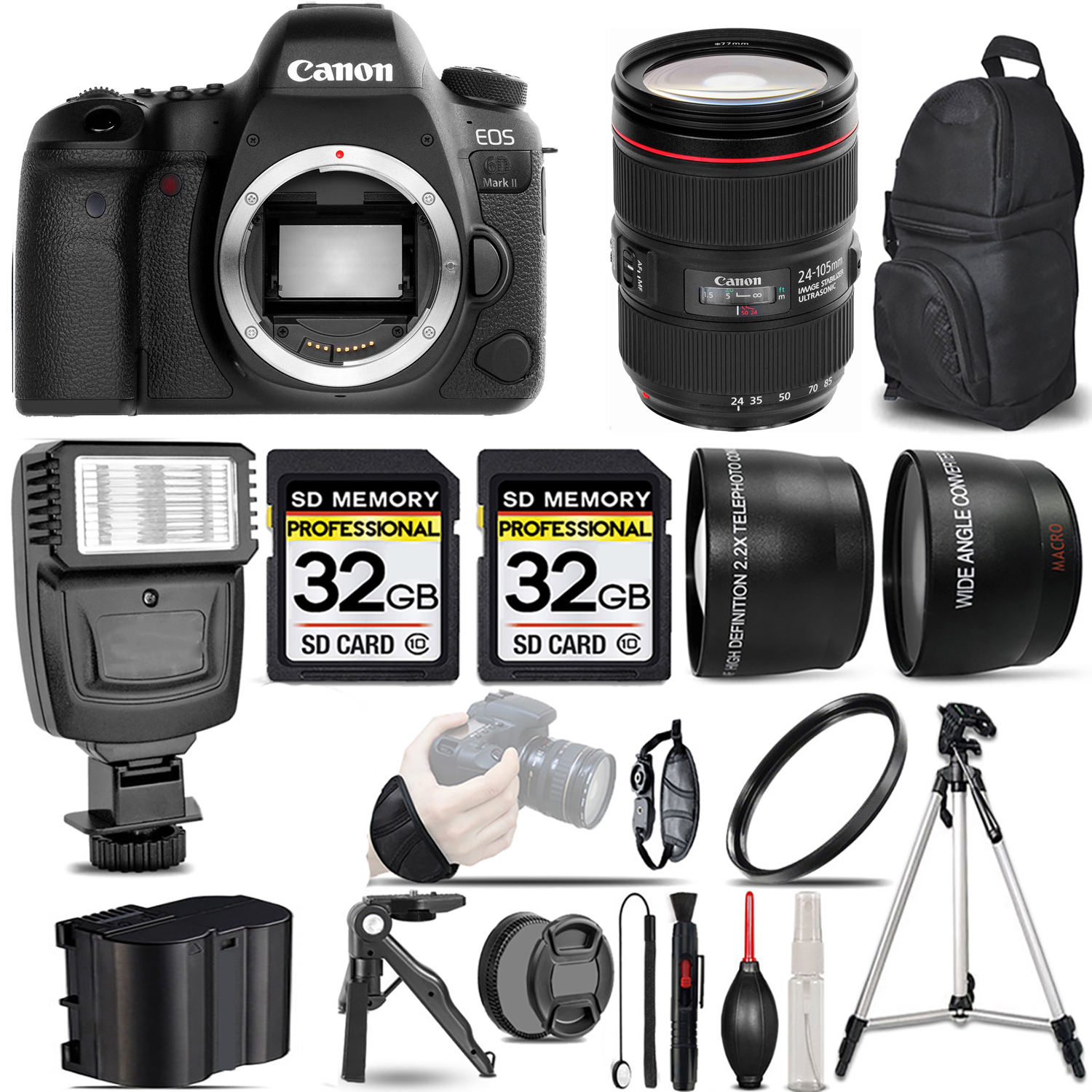 EOS 6D Mark II Camera + 24-105mm f/4L IS II USM Lens + Flash + 64GB - Kit *FREE SHIPPING*