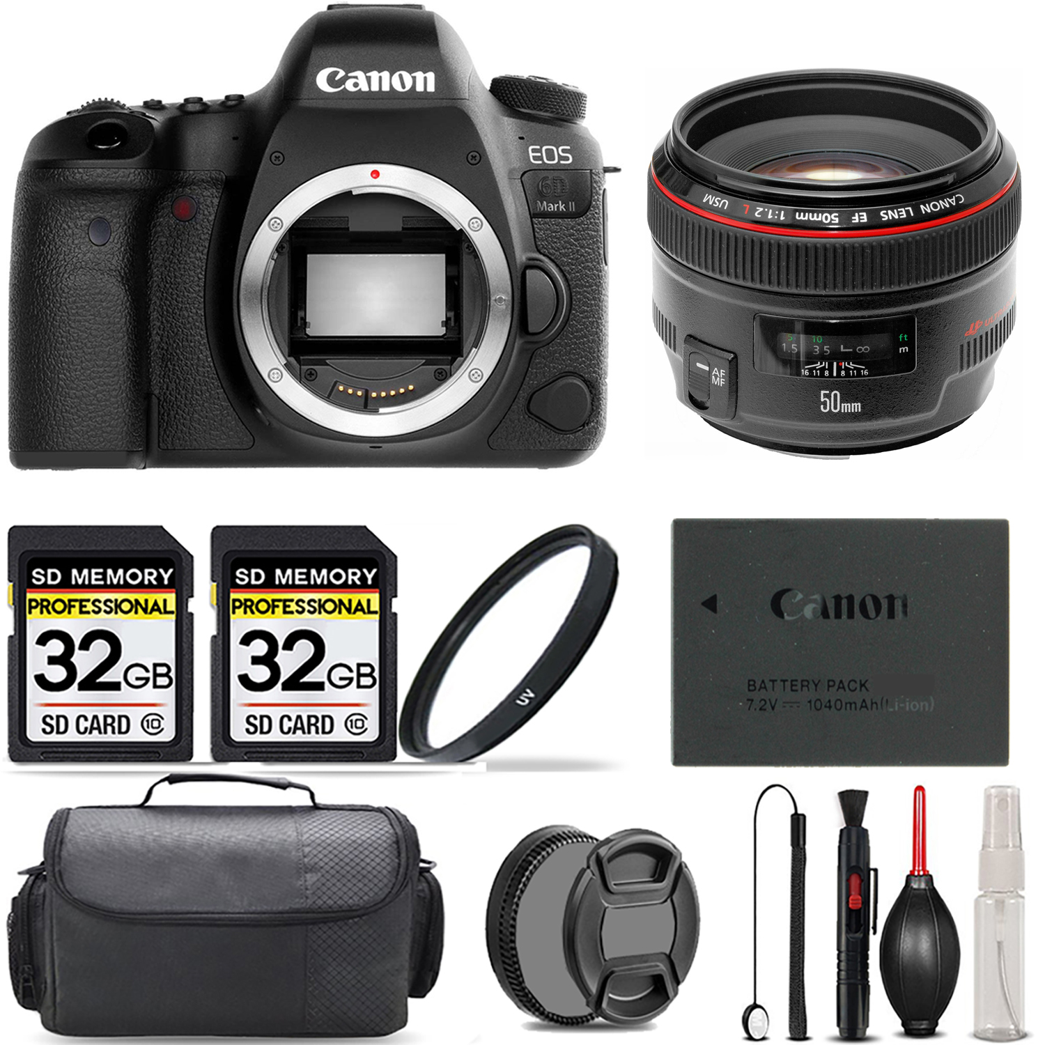 EOS 6D Mark II Camera + 50mm f/1.2L USM Lens + UV Filter + 64GB +Bag & More! *FREE SHIPPING*
