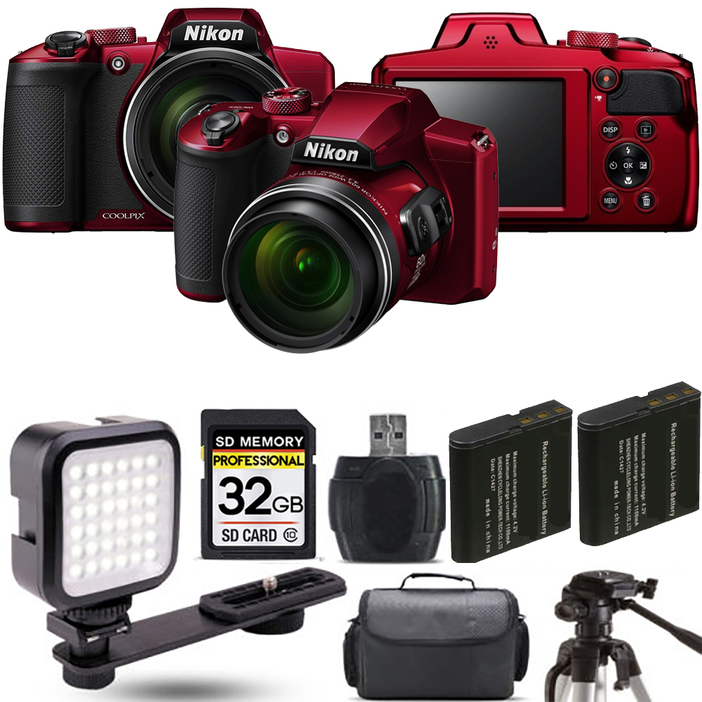 NIKON | COOLPIX B600 Digital Camera (Red) + Extra Battery + LED