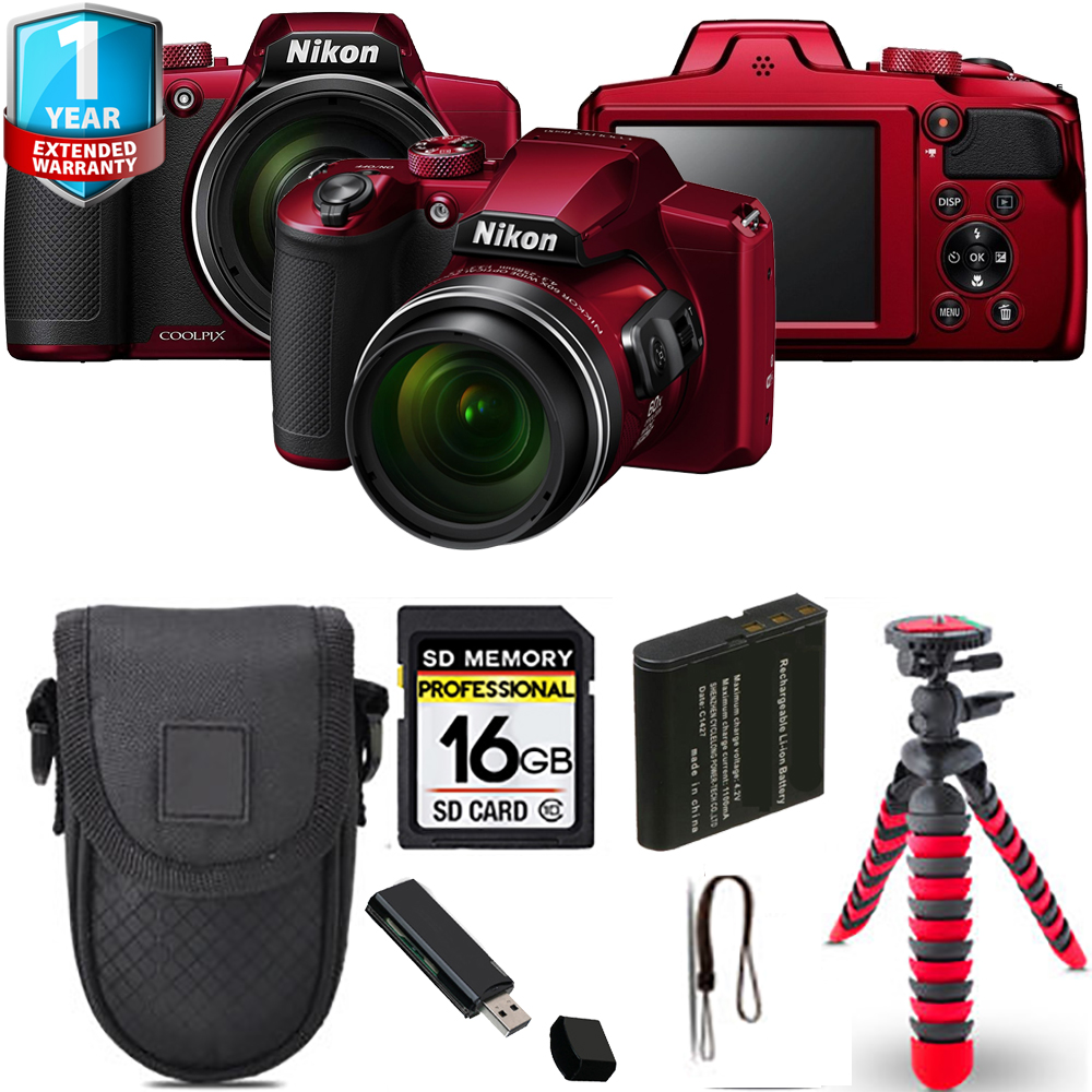 NIKON | COOLPIX B600 Digital Camera (Red) + Spider Tripod + Case +