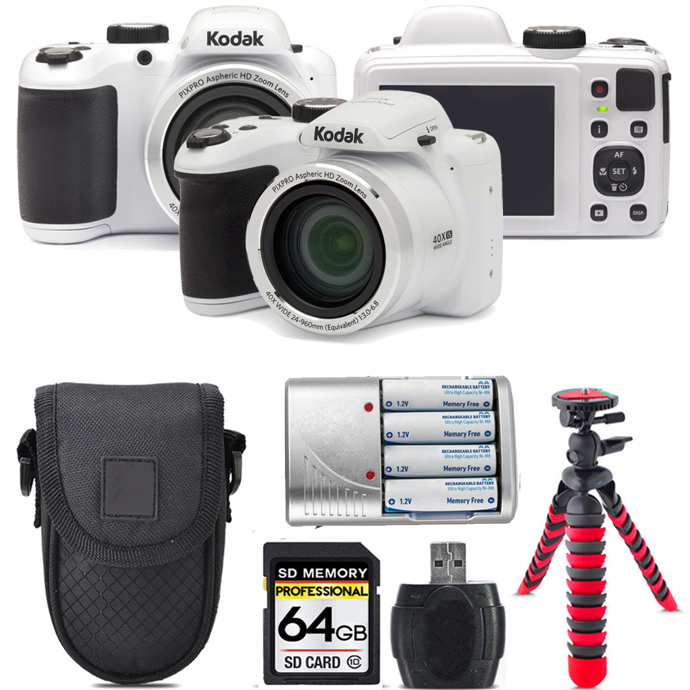 PIXPRO AZ401 Camera (White) + Extra Battery + Tripod + 64GB Kit *FREE SHIPPING*