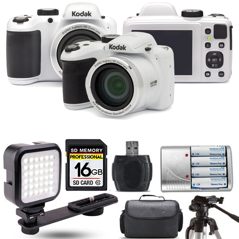 PIXPRO AZ401 Camera (White) + Extra Battery + LED - 16GB Kit *FREE SHIPPING*