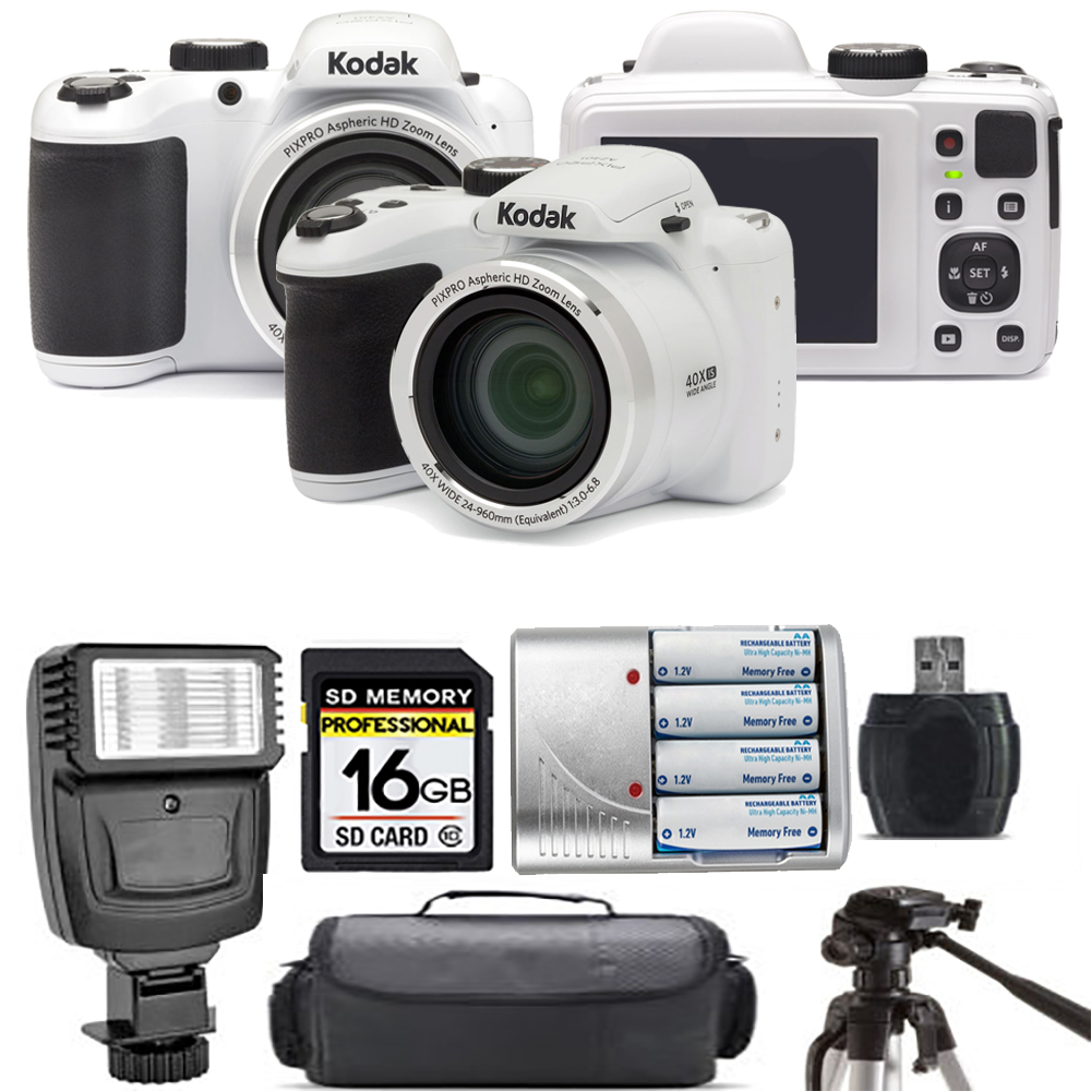 PIXPRO AZ401 Camera (White) + Extra Battery + Flash - 16GB Kit *FREE SHIPPING*
