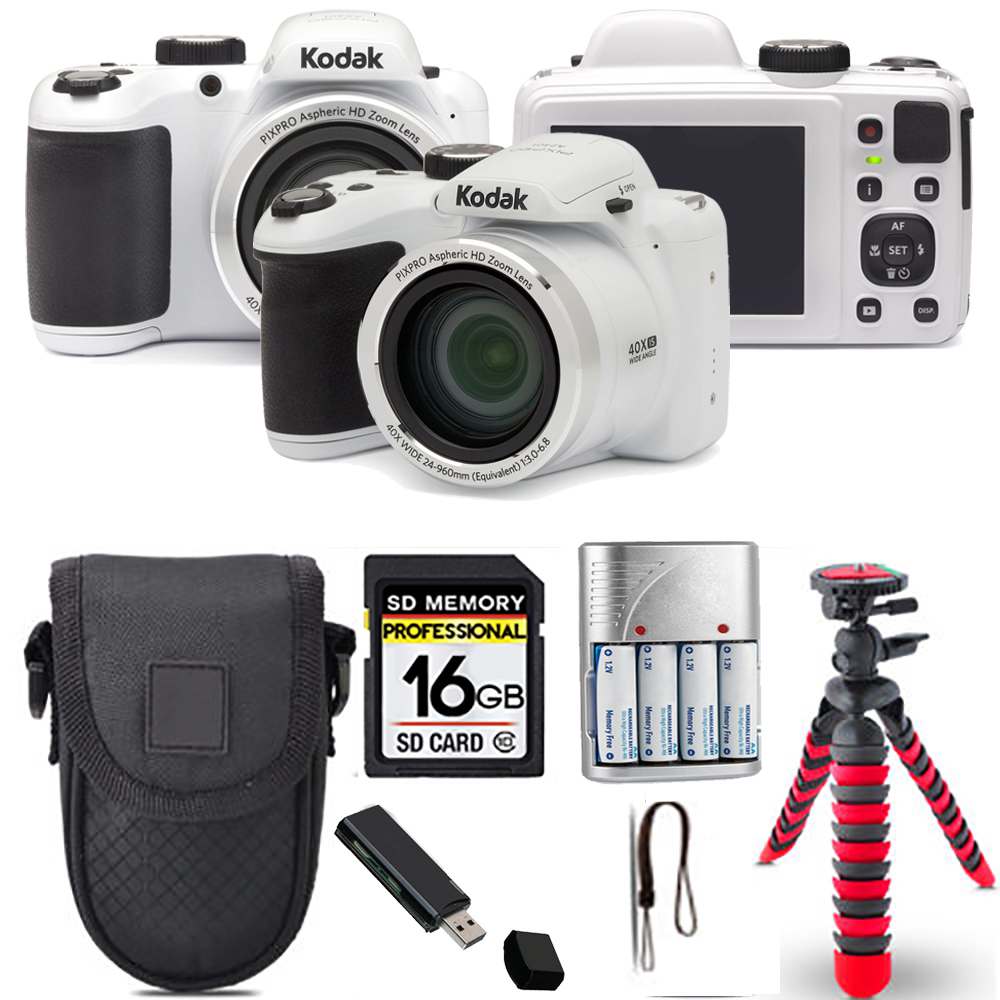 PIXPRO AZ401 Camera (White) + Spider Tripod + Case - 16GB Kit *FREE SHIPPING*