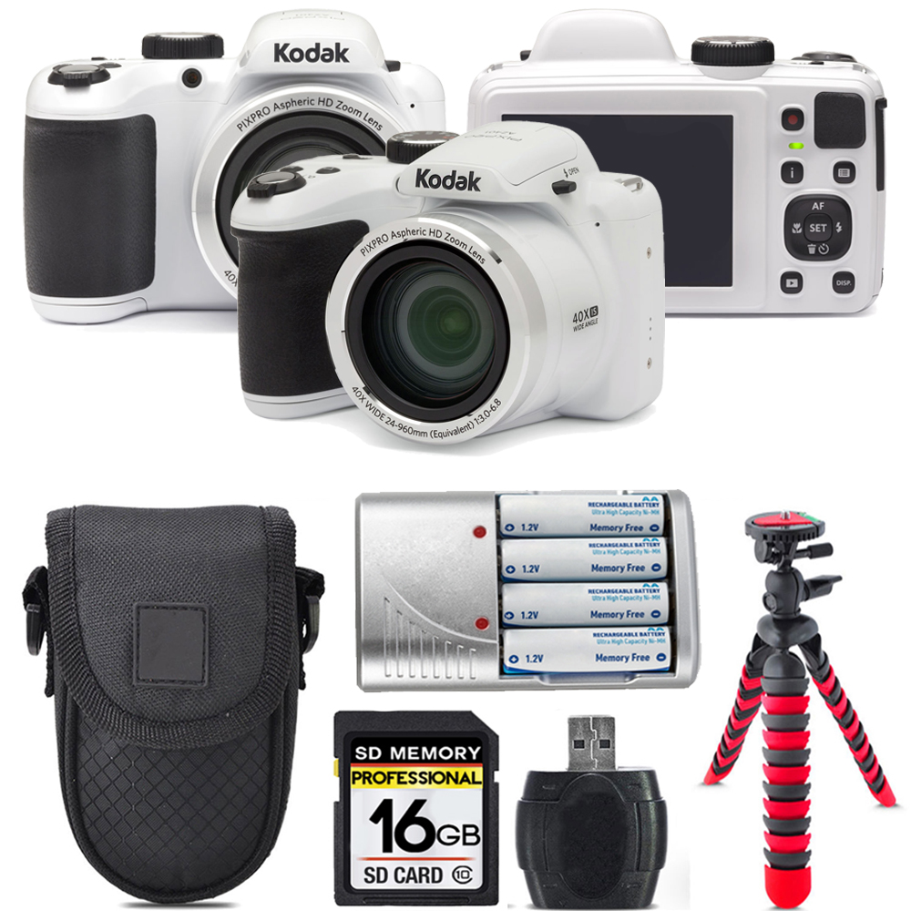 PIXPRO AZ401 Camera (White) + Extra Battery + Tripod + Case -16GB Kit *FREE SHIPPING*