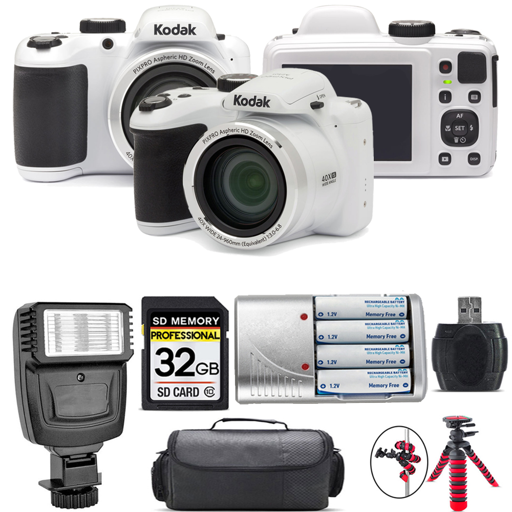 PIXPRO AZ401 Camera (White) + Extra Battery + Flash - 32GB Kit *FREE SHIPPING*