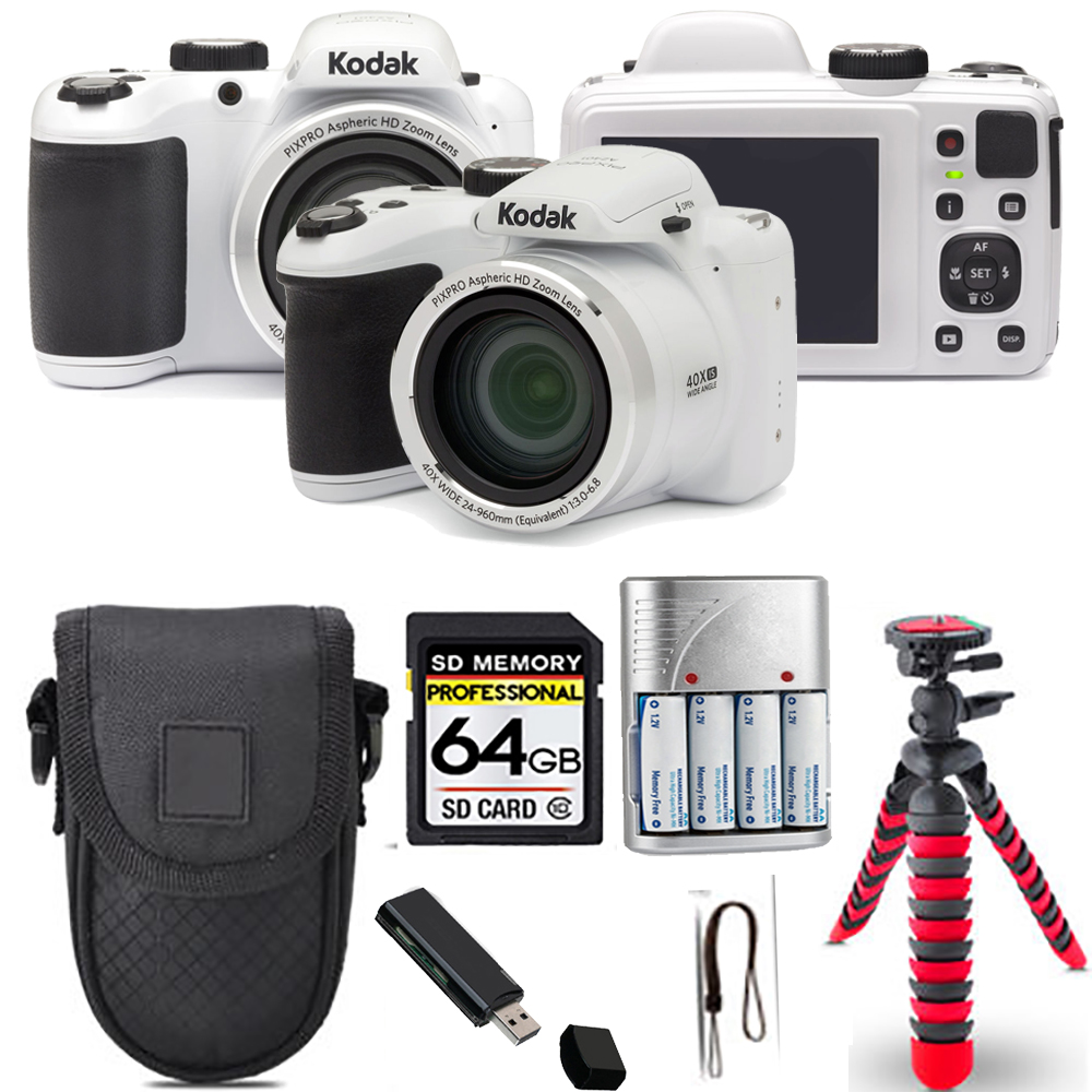 PIXPRO AZ401 Camera (White) + Spider Tripod + Case - 64GB Kit *FREE SHIPPING*