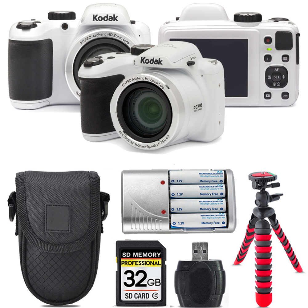 PIXPRO AZ401 Camera (White) + Extra Battery + Tripod + Case - 32GB Kit *FREE SHIPPING*