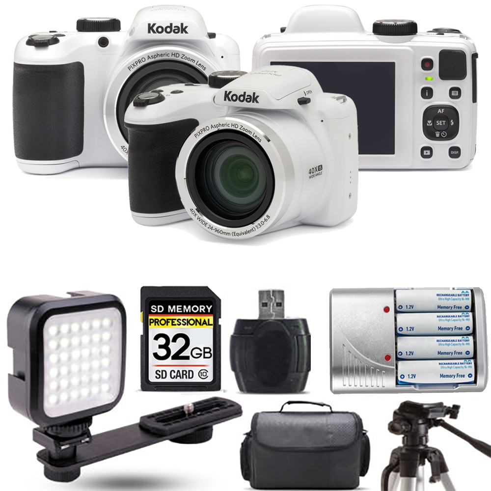 PIXPRO AZ401 Camera (White) + Extra Battery + LED - 32GB Kit *FREE SHIPPING*