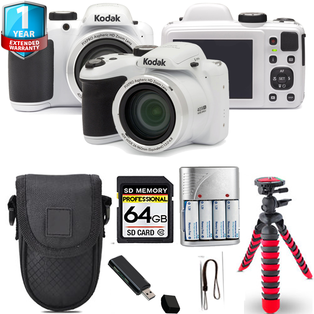 PIXPRO AZ401 Camera (White) + Spider Tripod + 1 Year Extended Warranty - 64GB *FREE SHIPPING*