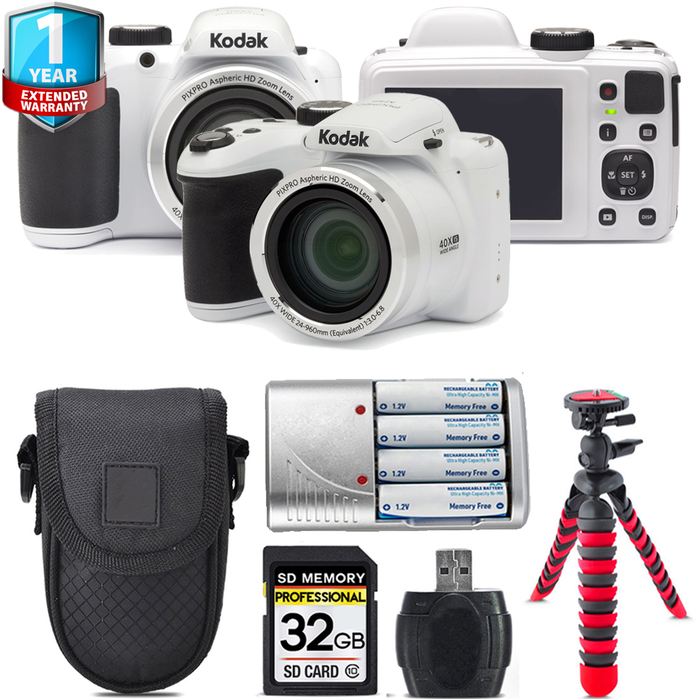 PIXPRO AZ401 Camera (White) + 1 Year Extended Warranty + Tripod + Case - 32GB *FREE SHIPPING*