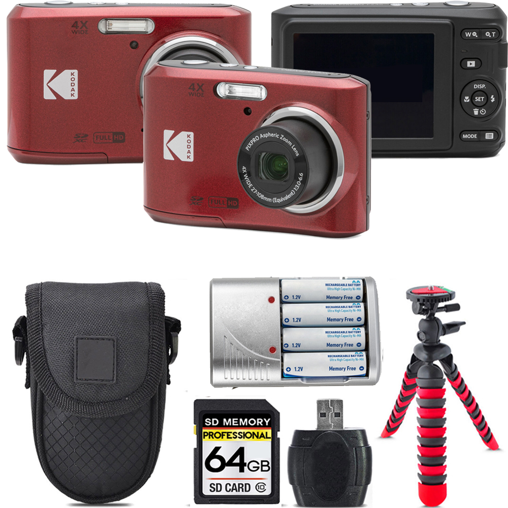 Pixpro FZ45 Camera (Red) + Extra Battery + Tripod + 64GB Kit *FREE SHIPPING*