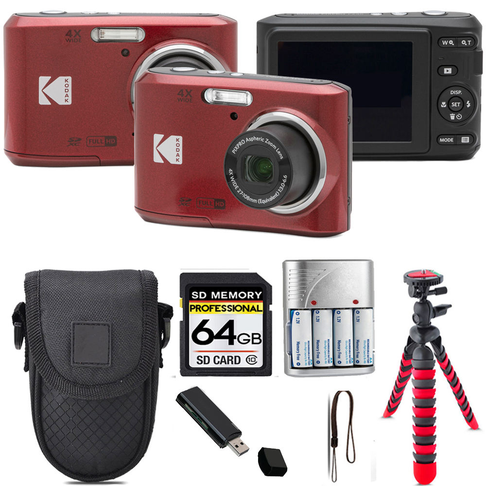 Pixpro FZ45 Camera (Red) + Tripod + Case - 64GB Kit *FREE SHIPPING*