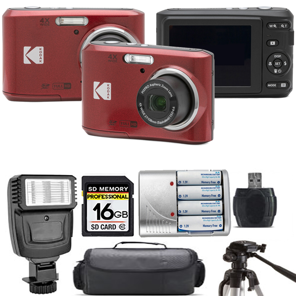 Pixpro FZ45 Camera (Red) + Extra Battery + Flash - 16GB Kit *FREE SHIPPING*