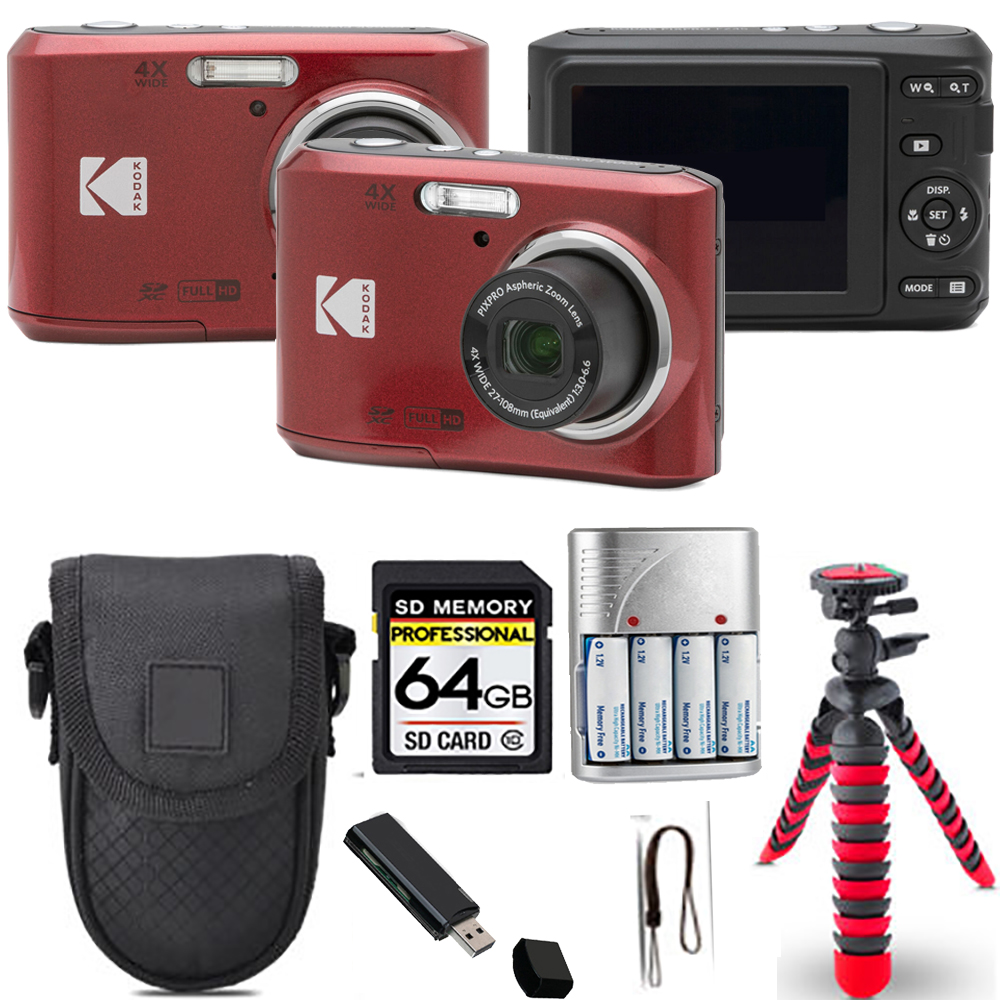 Pixpro FZ45 Camera (Red) + Spider Tripod + Case - 64GB Kit *FREE SHIPPING*