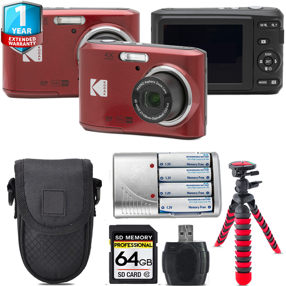 Pixpro FZ45 Camera (Red) + Extra Battery + 1 Year Extended Warranty - 64GB *FREE SHIPPING*