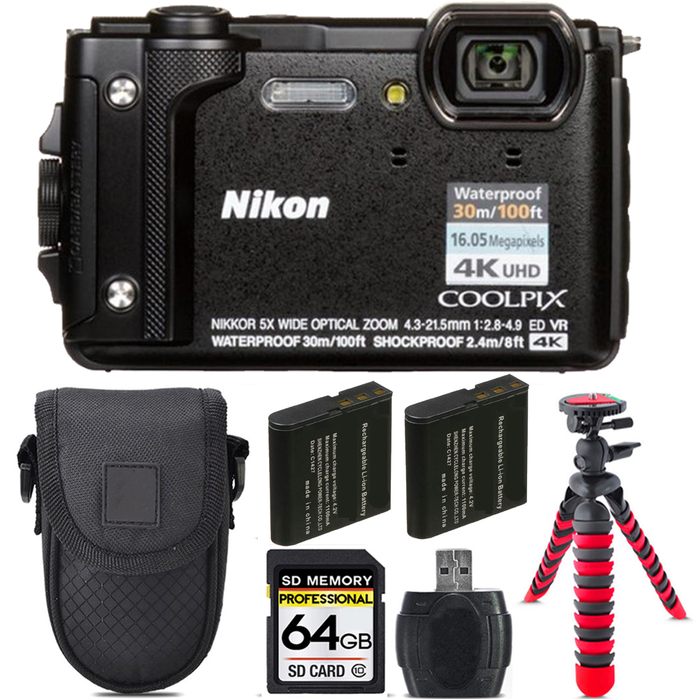 COOLPIX W300 Camera (Black) + Extra Battery + Tripod + 64GB Kit *FREE SHIPPING*