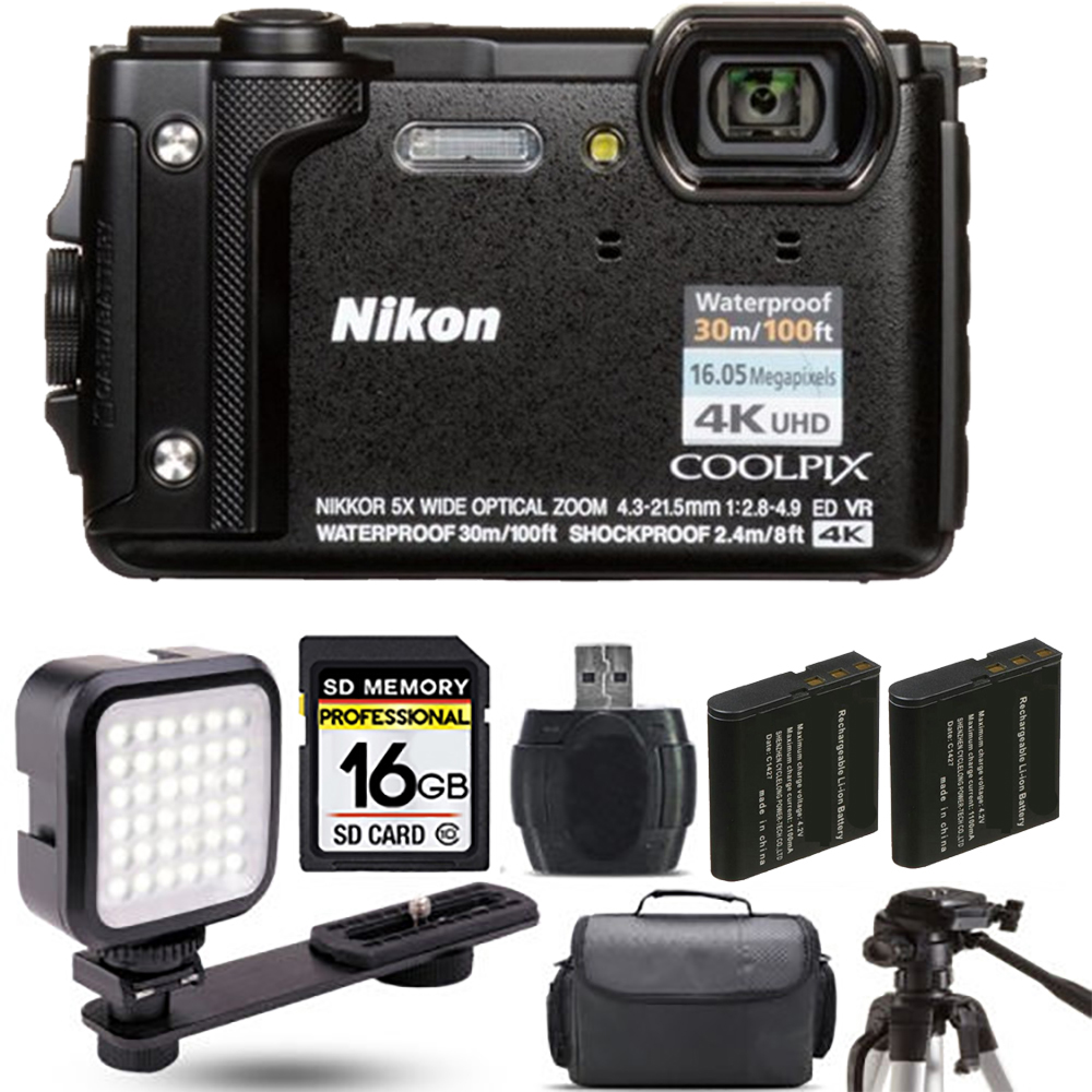 COOLPIX W300 Camera (Black) + Extra Battery + LED - 16GB Kit *FREE SHIPPING*