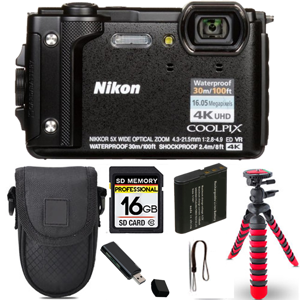 COOLPIX W300 Camera (Black) + Spider Tripod + Case - 16GB Kit *FREE SHIPPING*