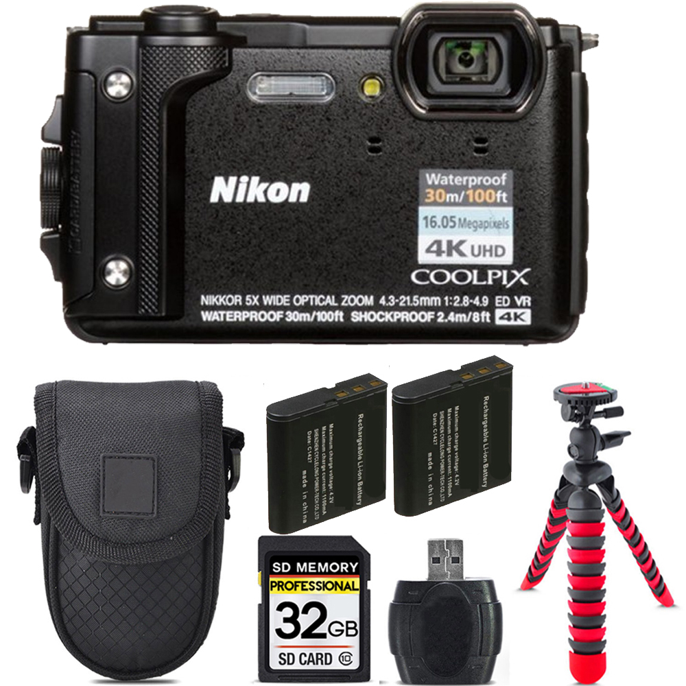 COOLPIX W300 Camera (Black) + Extra Battery + Tripod + Case - 32GB Kit *FREE SHIPPING*
