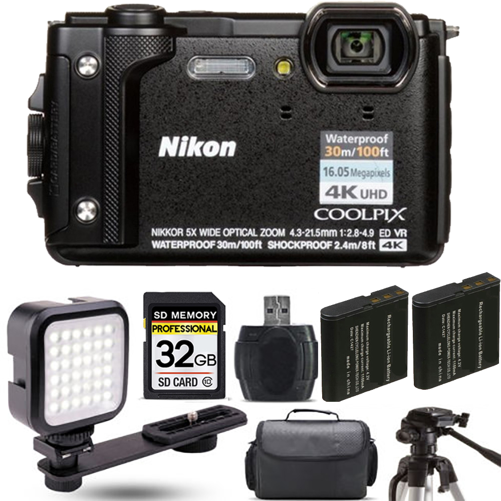 COOLPIX W300 Camera (Black) + Extra Battery + LED - 32GB Kit *FREE SHIPPING*