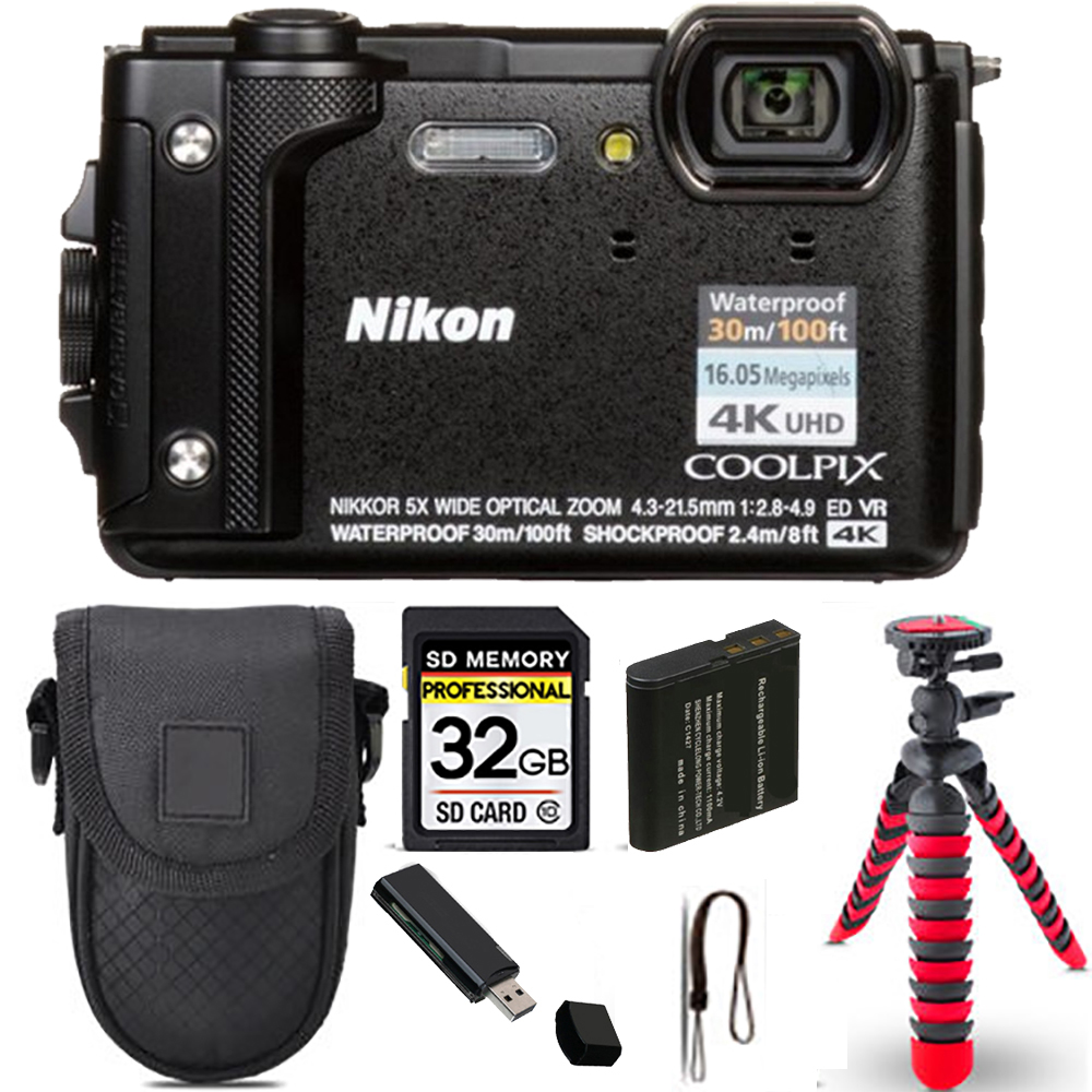 COOLPIX W300 Camera (Black) + Spider Tripod + Case - 32GB Kit *FREE SHIPPING*