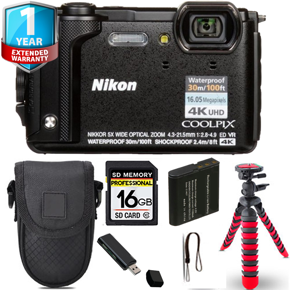 NIKON | COOLPIX W300 Camera (Black) + Spider Tripod + Case + 1