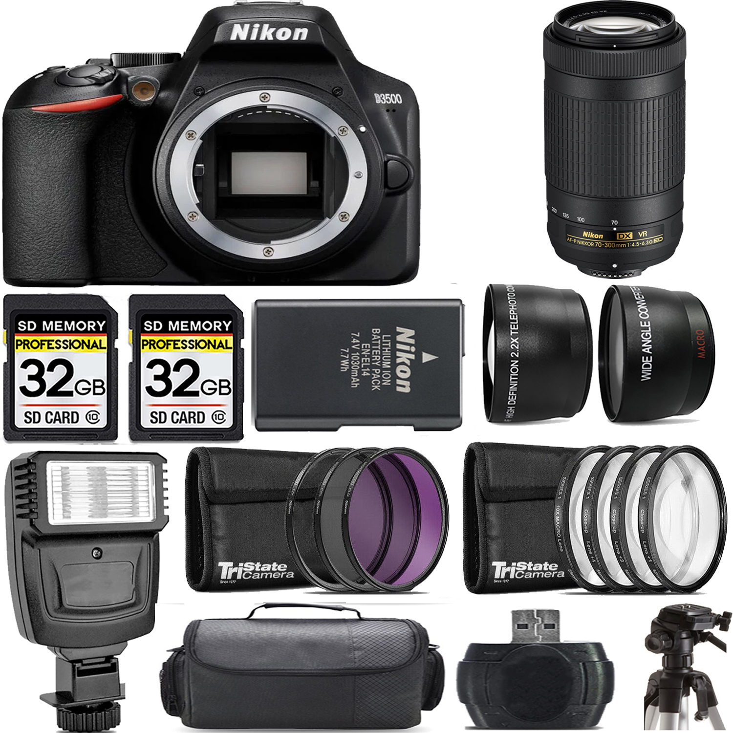 D3500 DSLR Camera (Body Only) + 70- 300mm VR Lens + Flash - Kit *FREE SHIPPING*