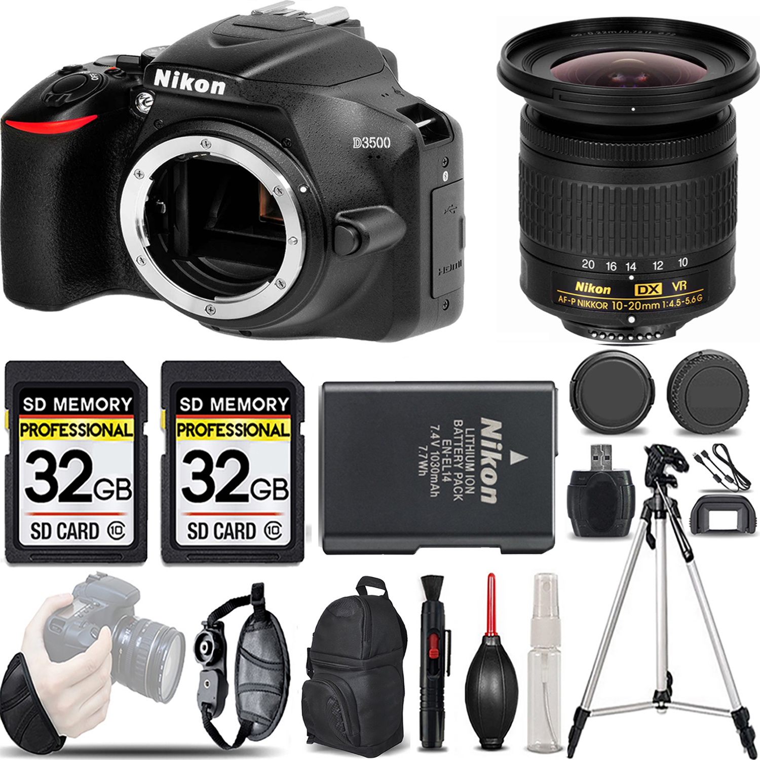 D3500 DSLR Camera (Body Only) + 10-20mm f/4.5-5.6G Lens - LOADED KIT *FREE SHIPPING*