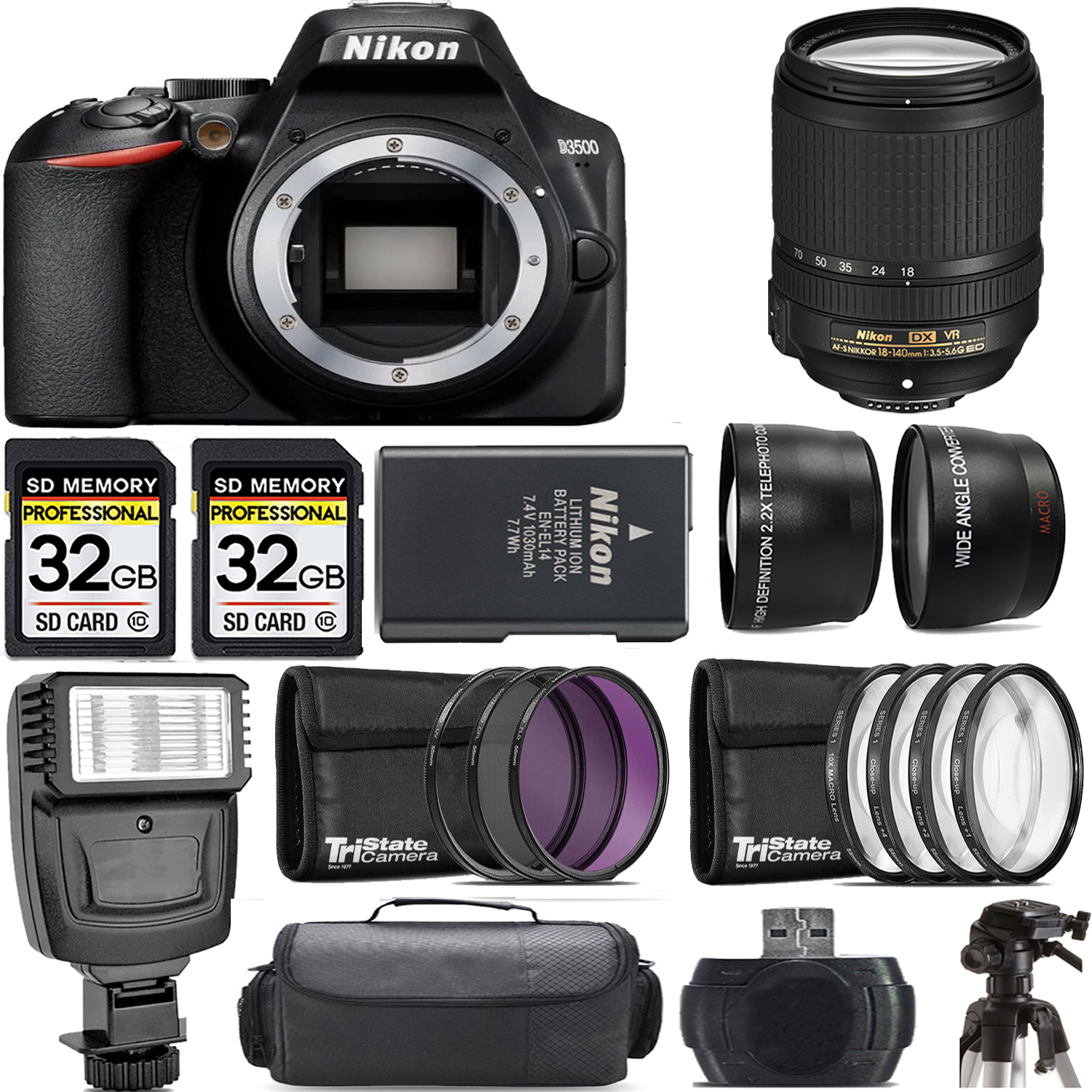 D3500 DSLR Camera (Body Only) + 18-140mm f/3.5-5.6G Lens + Flash - Kit *FREE SHIPPING*