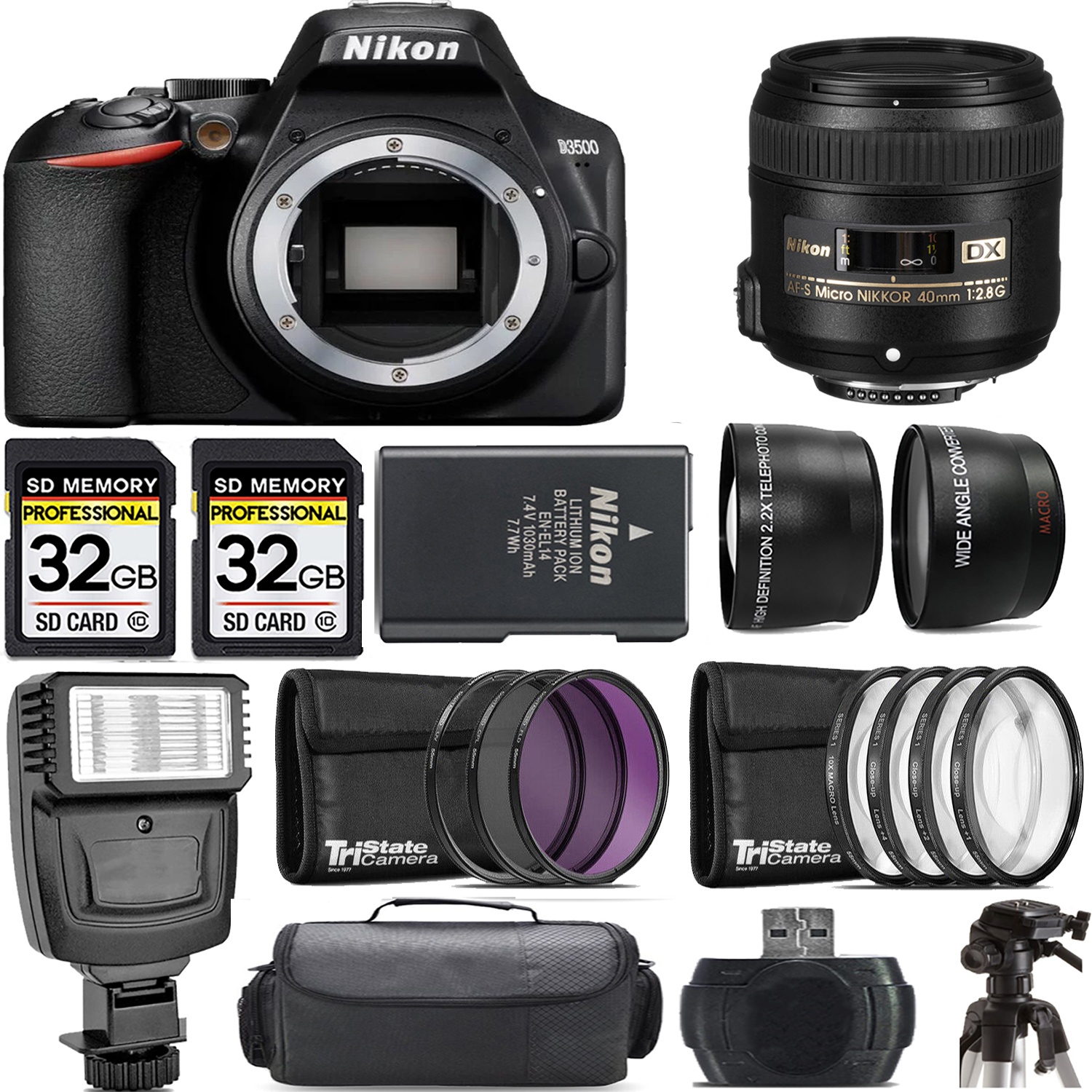 D3500 DSLR Camera (Body Only) + 40mm Lens + Flash - Kit *FREE SHIPPING*