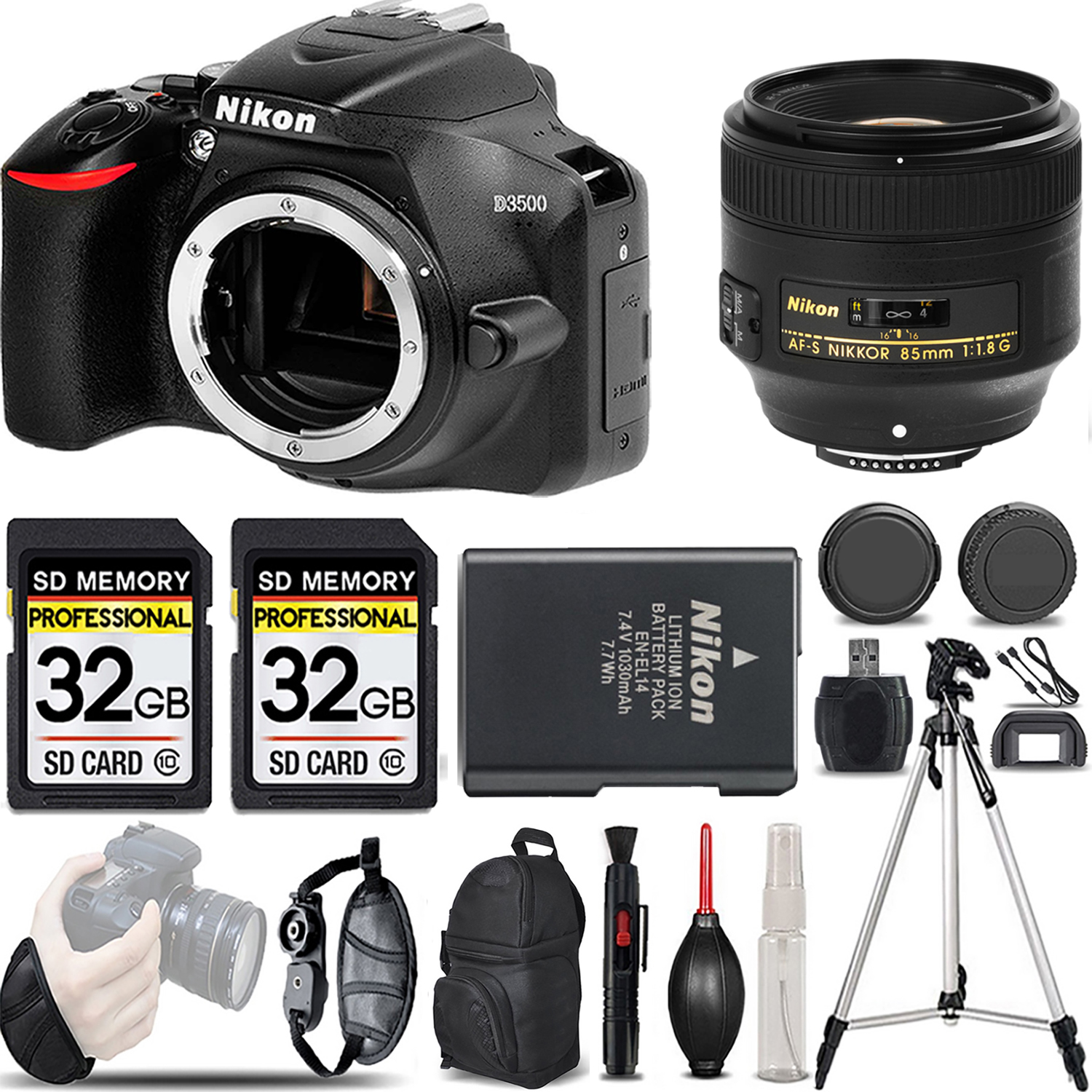 D3500 DSLR Camera (Body Only) + 85mm f/1.8G Lens - LOADED KIT *FREE SHIPPING*