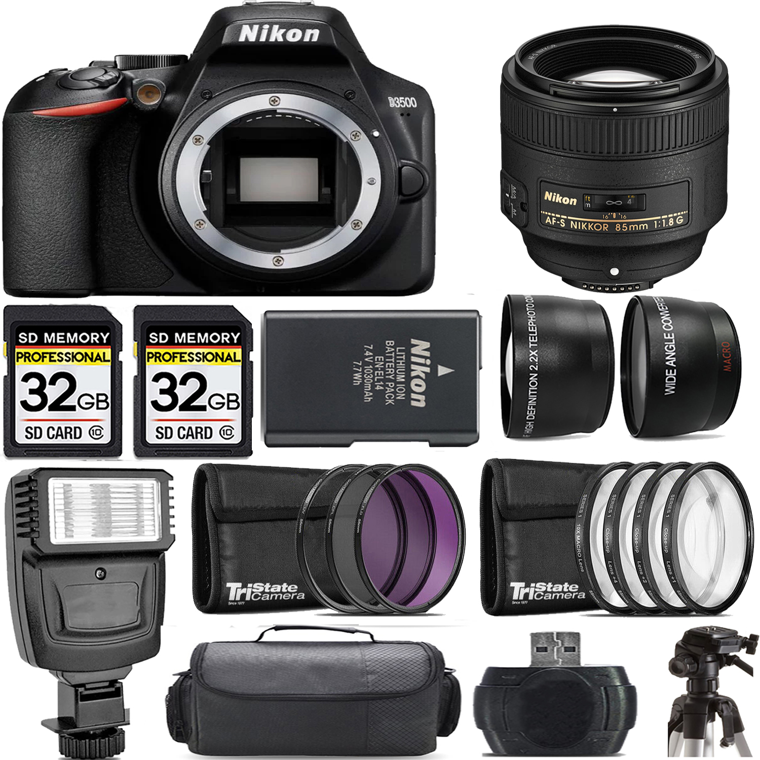 D3500 DSLR Camera (Body Only) + 85mm f/1.8G Lens + Flash - Kit *FREE SHIPPING*