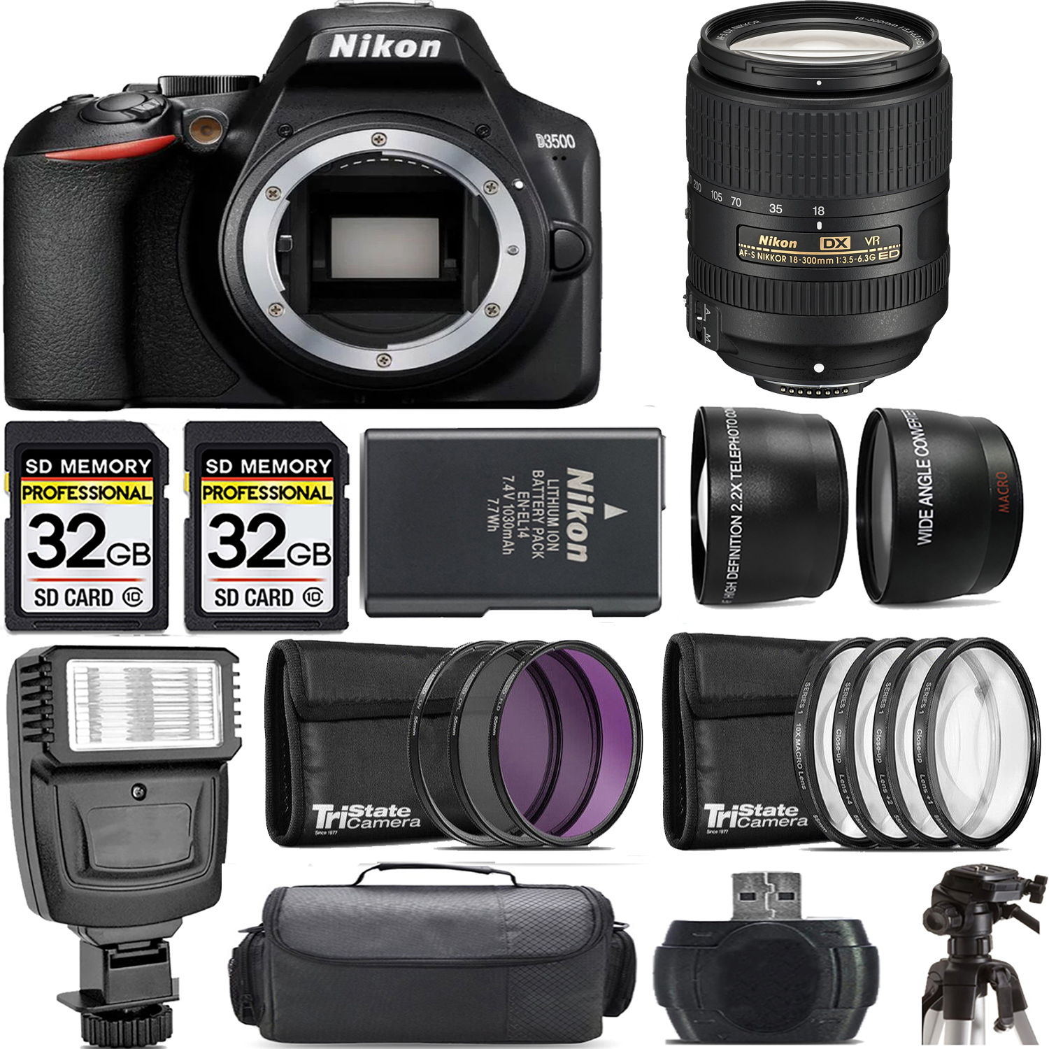 D3500 DSLR Camera (Body Only) + 18- 300mm Lens + Flash - Kit *FREE SHIPPING*