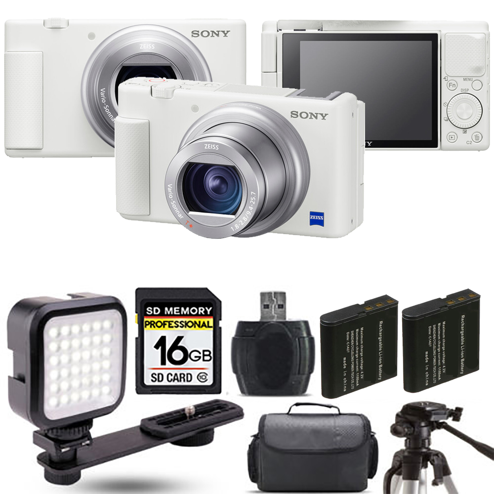 ZV-1 Digital Camera (White) + Extra Battery + LED - 16GB Kit *FREE SHIPPING*