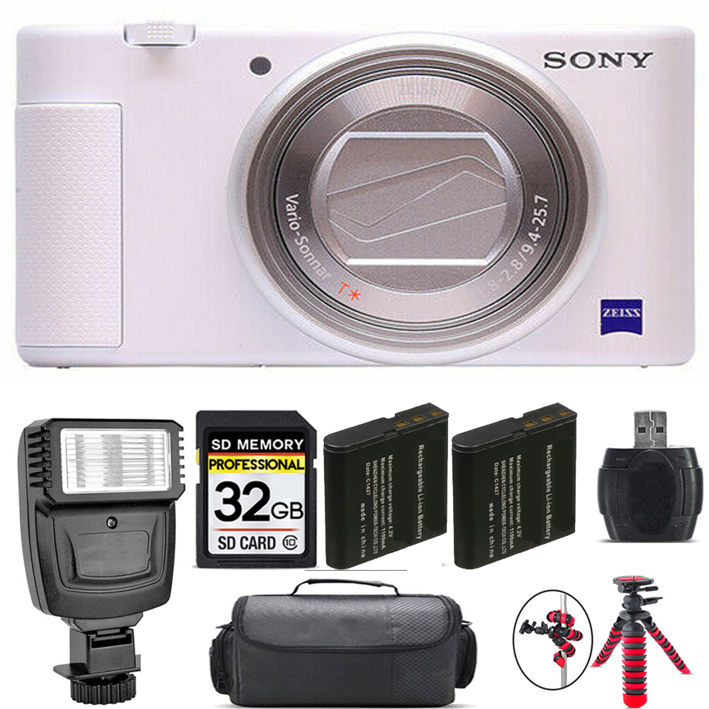 ZV-1 Digital Camera (White) + Extra Battery + Flash - 32GB Kit *FREE SHIPPING*