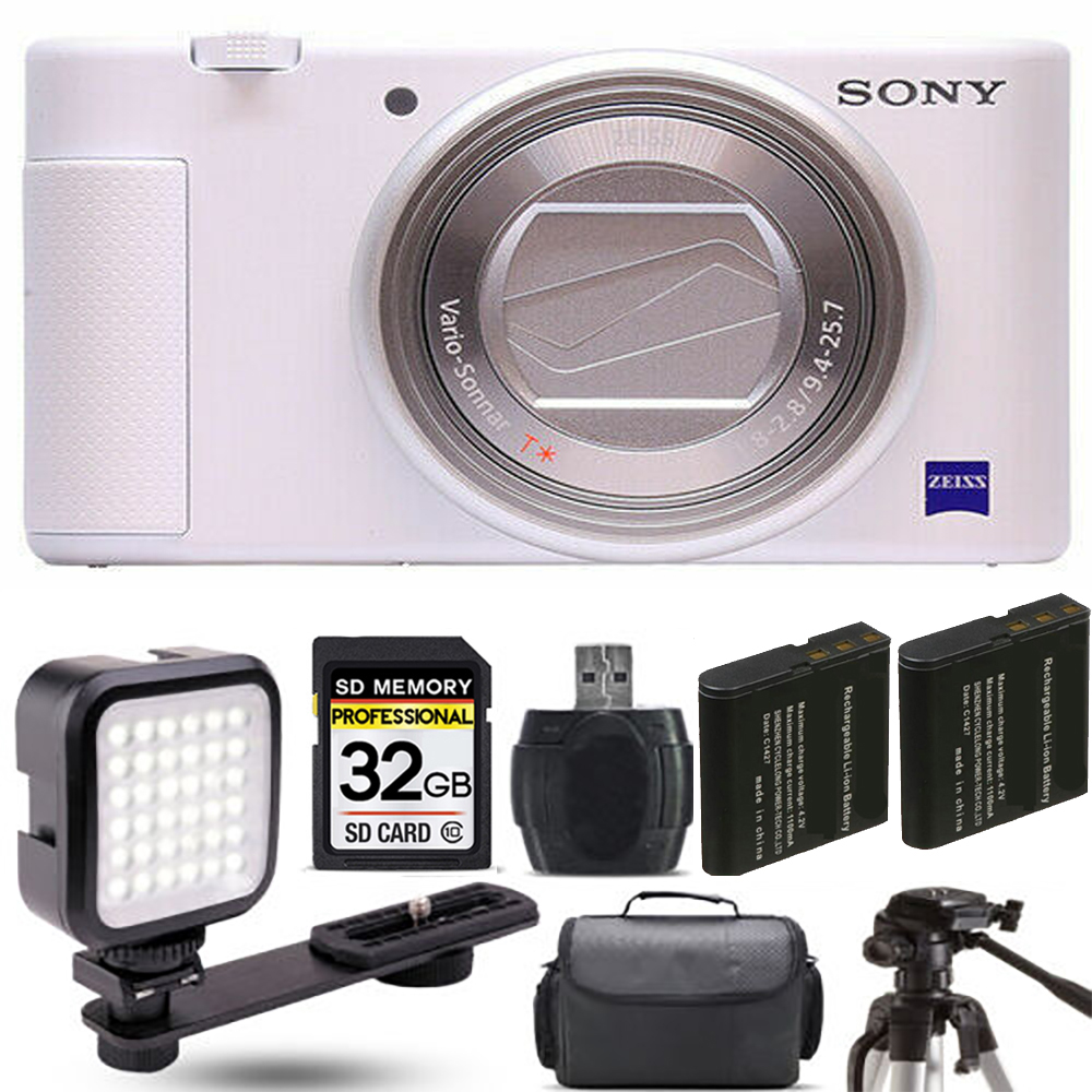 ZV-1 Digital Camera (White) + Extra Battery + LED - 32GB Kit *FREE SHIPPING*