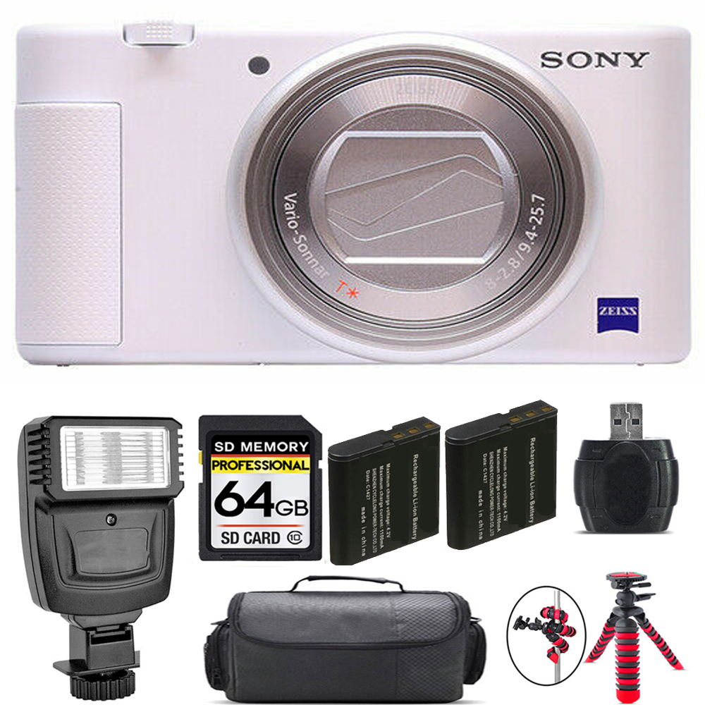 ZV-1 Digital Camera (White) + Extra Battery + Flash - 64GB Kit *FREE SHIPPING*