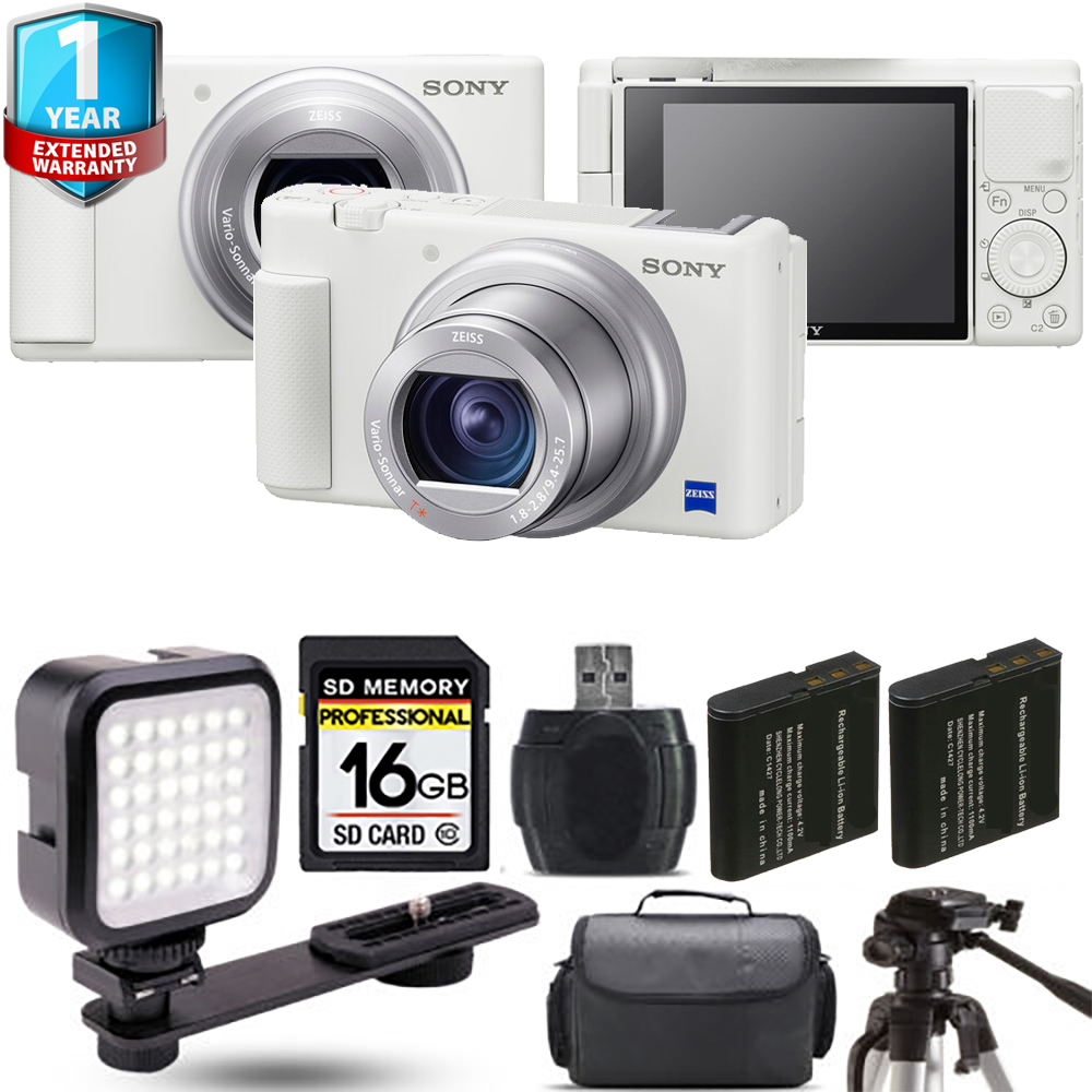 ZV-1 Digital Camera (White) + Extra Battery + 1 Year Extended Warranty - 16GB *FREE SHIPPING*