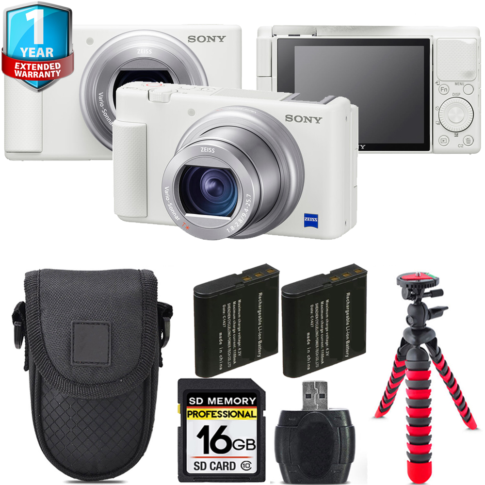 ZV-1 Digital Camera (White) + Extra Battery + 1 Year Extended Warranty + 16GB *FREE SHIPPING*