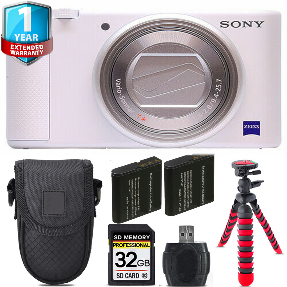 ZV-1 Digital Camera (White) + 1 Year Extended Warranty + Tripod + Case - 32GB *FREE SHIPPING*
