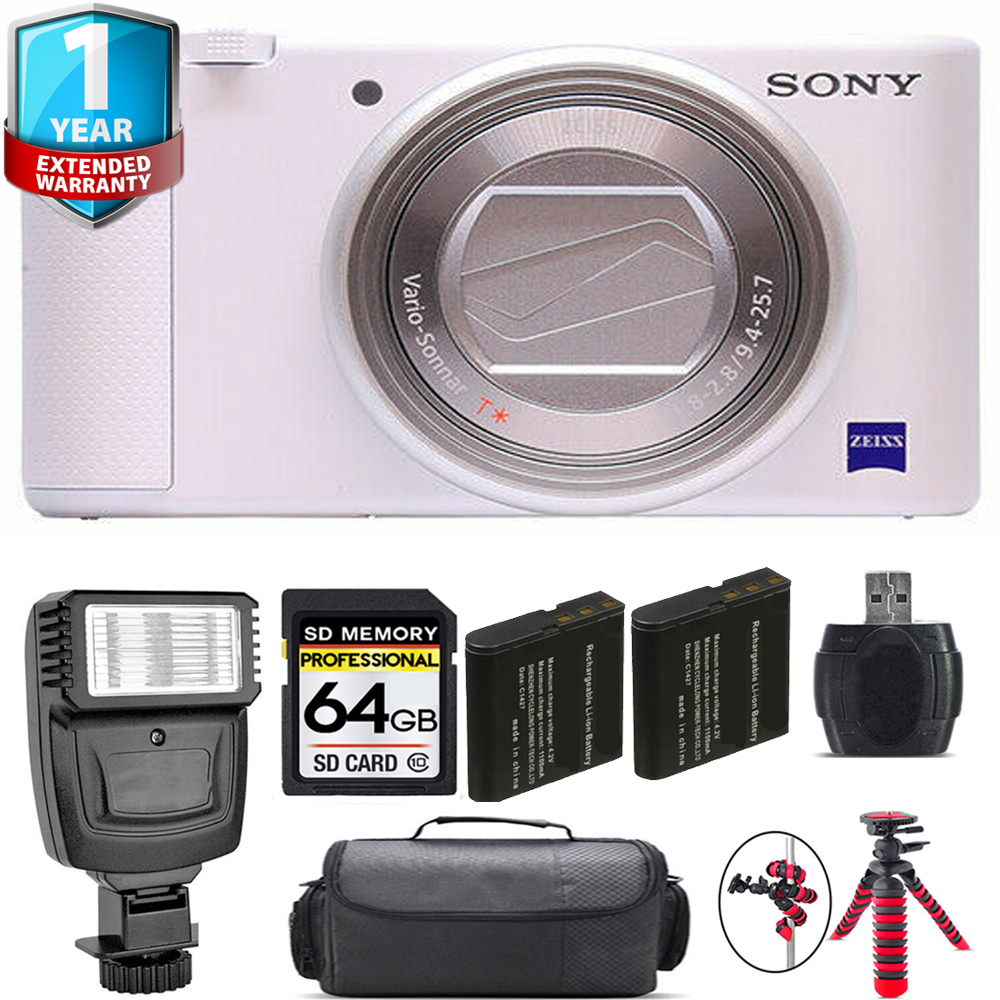 ZV-1 Digital Camera (White) + 1 Year Extended Warranty + Flash - 64GB Kit *FREE SHIPPING*