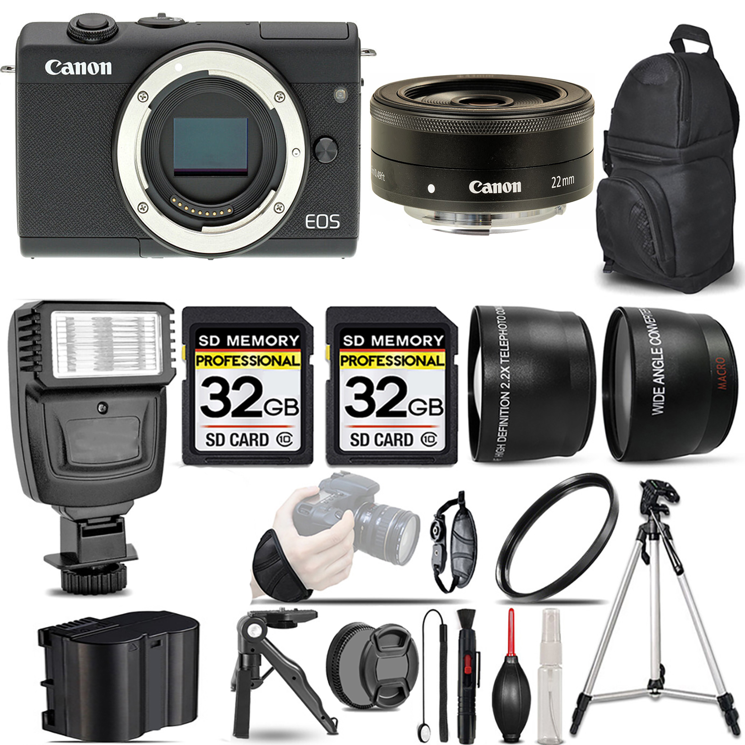 EOS M200  Camera (Black) + 22mm f/2 STM Lens + Flash + 64GB - Kit *FREE SHIPPING*